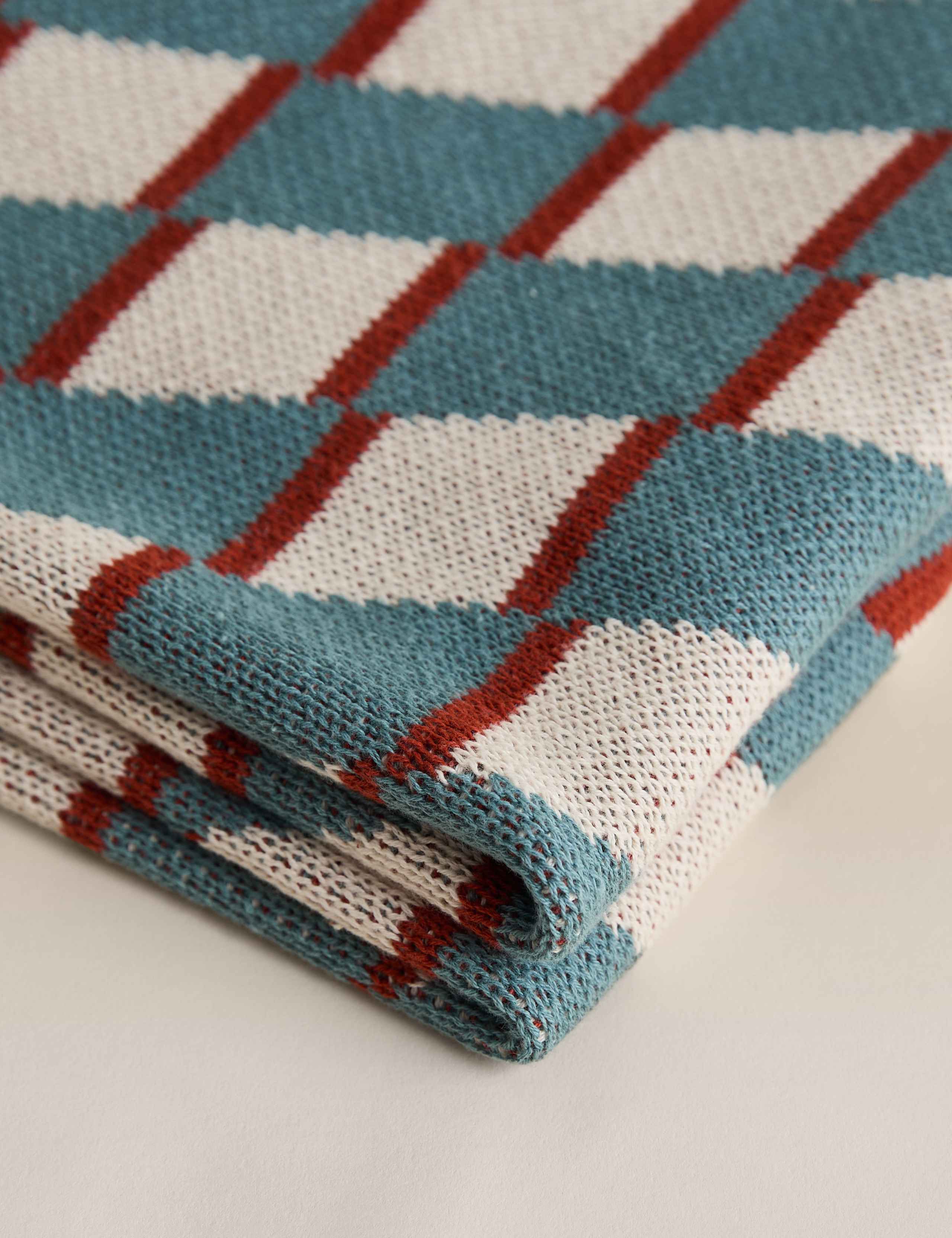 Pure Cotton Geometric Knitted Tassel Throw 3 of 4