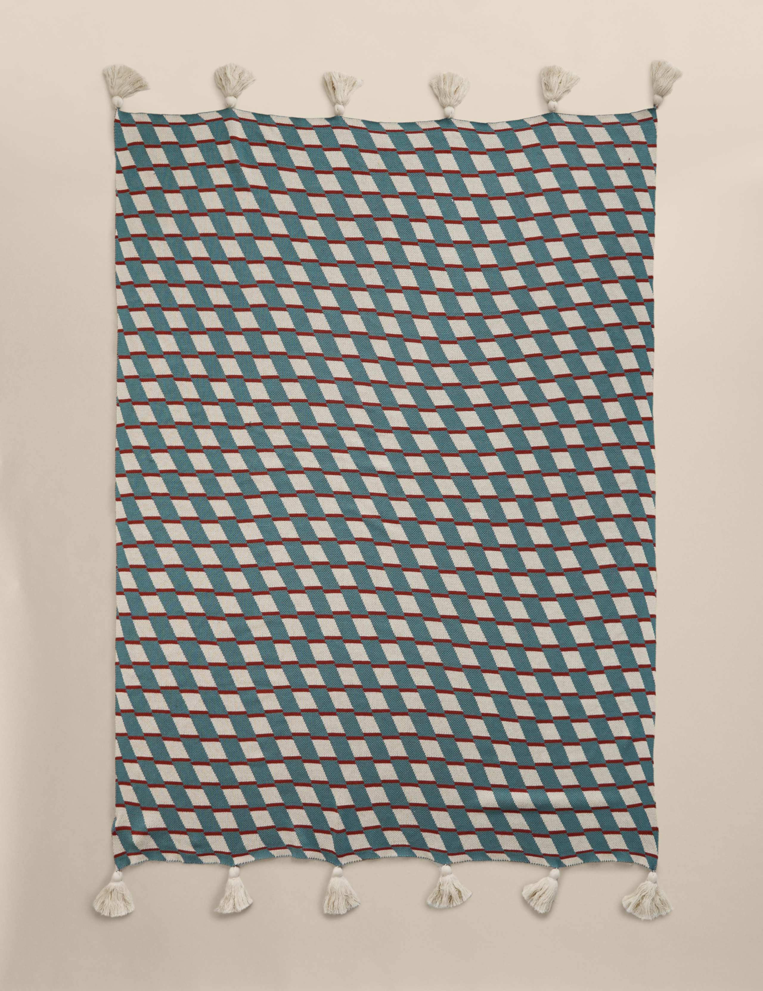 Pure Cotton Geometric Knitted Tassel Throw 4 of 4