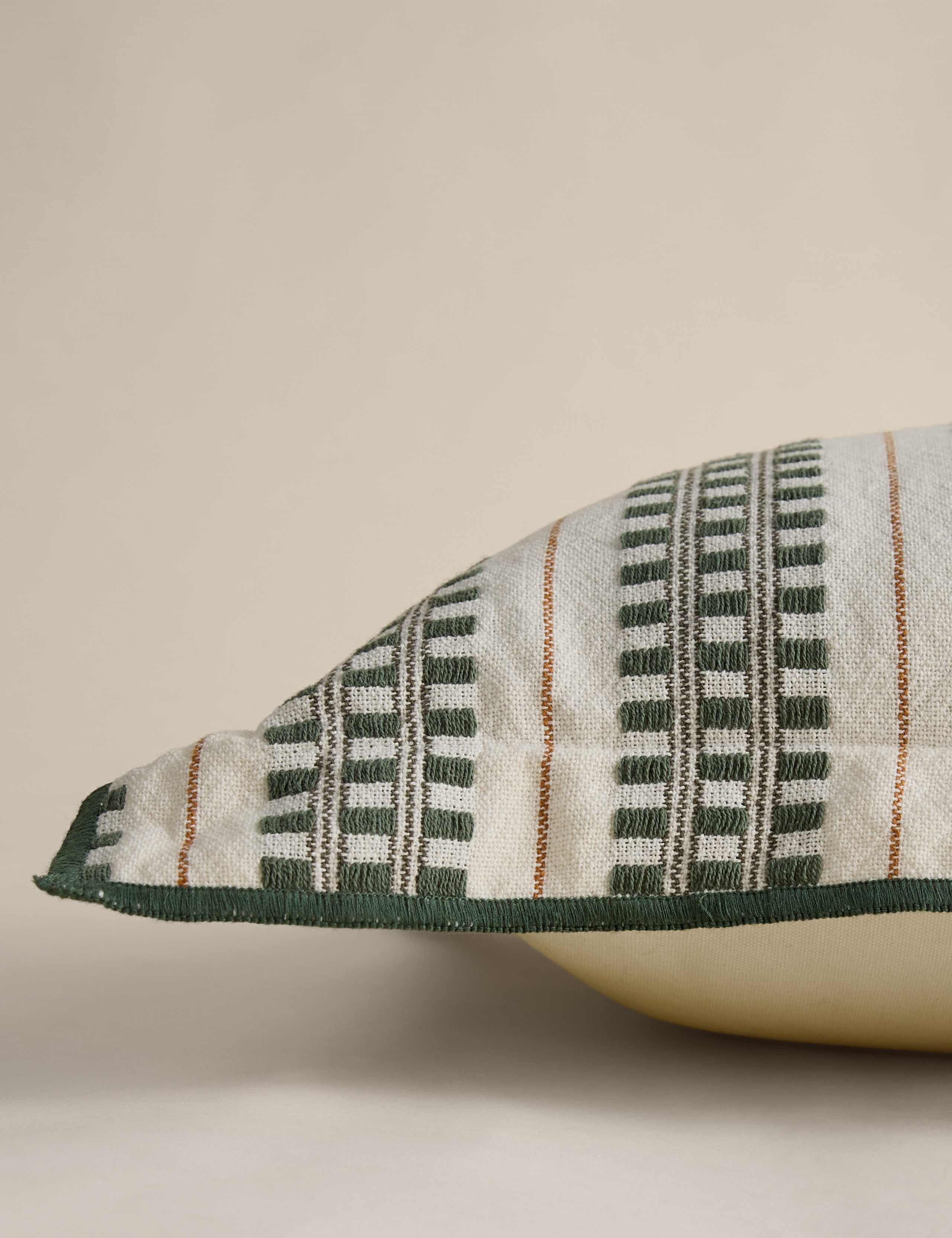 Pure Cotton Embroidered Grid Bolster Cushion 2 of 4