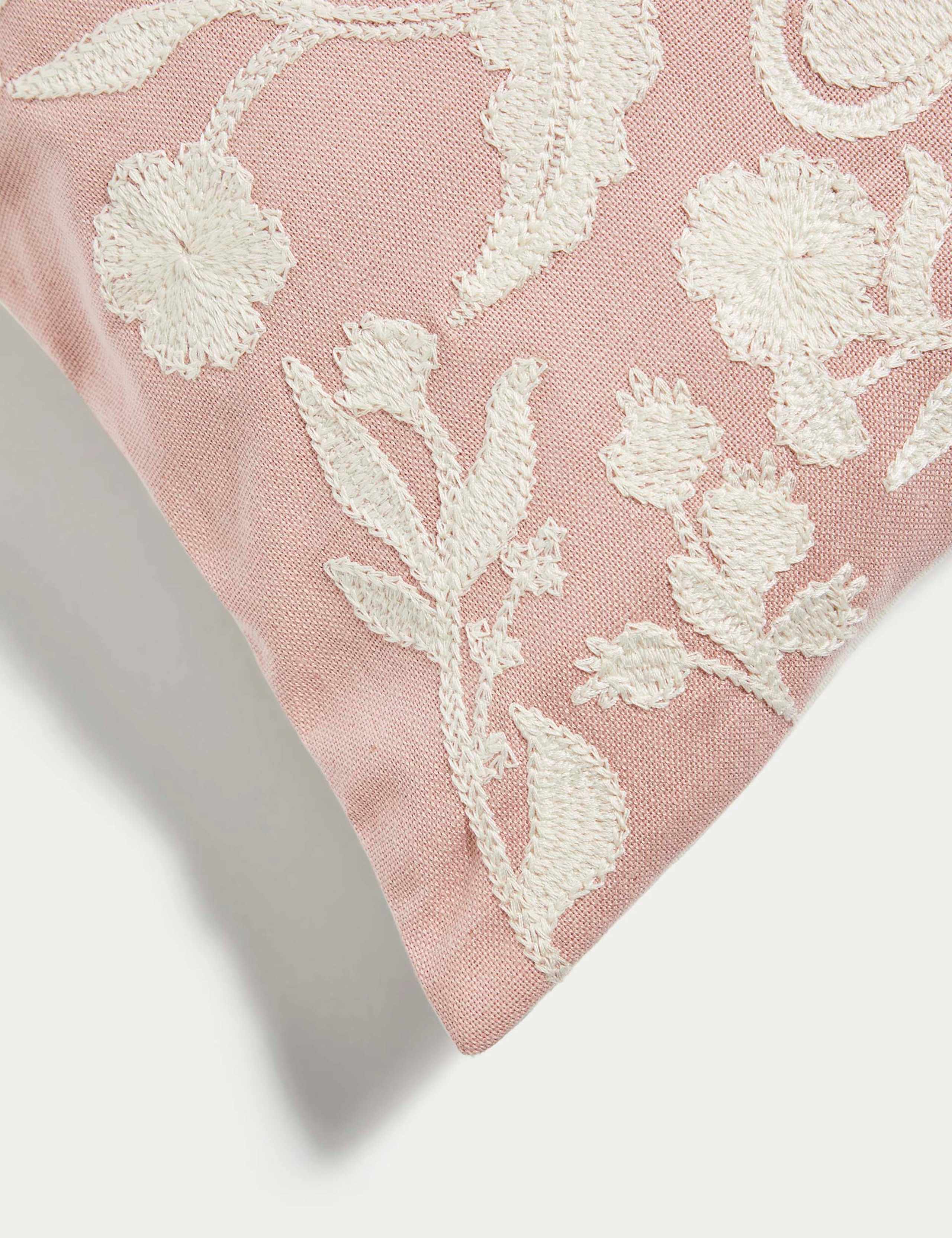Linen Blend Floral Embroidered Bolster Cushion 4 of 4