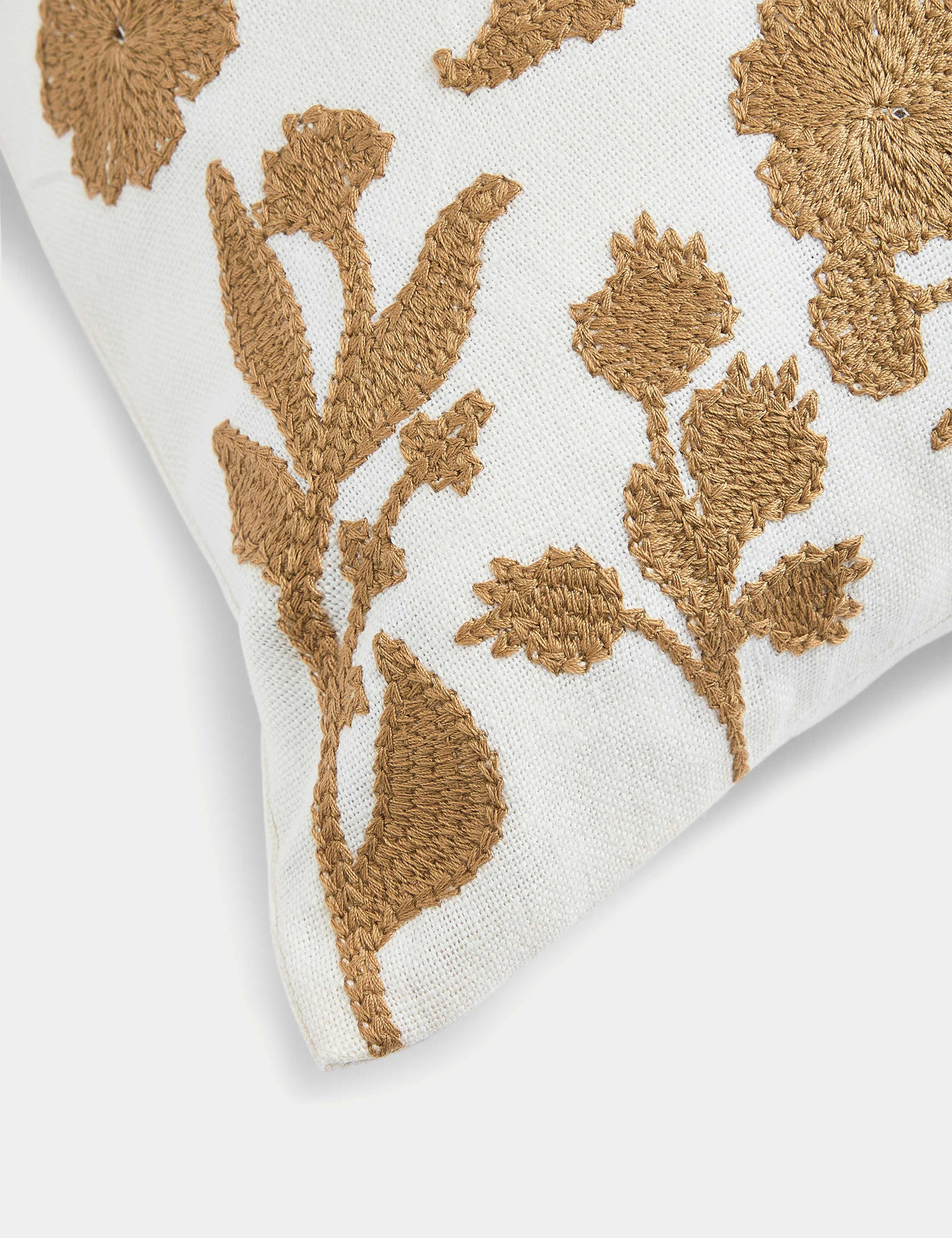 Linen Blend Floral Embroidered Bolster Cushion 4 of 6