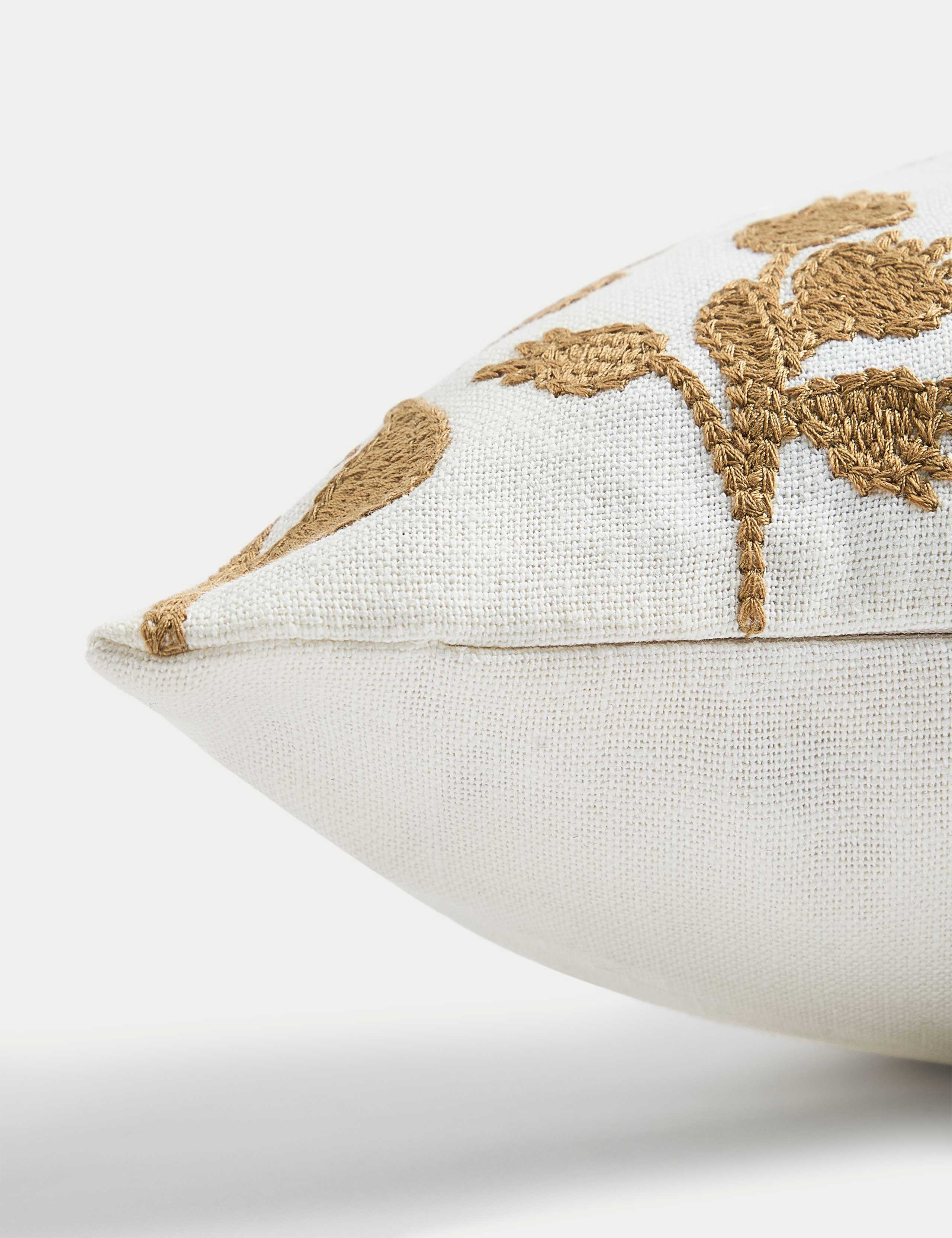 Linen Blend Floral Embroidered Bolster Cushion 2 of 6