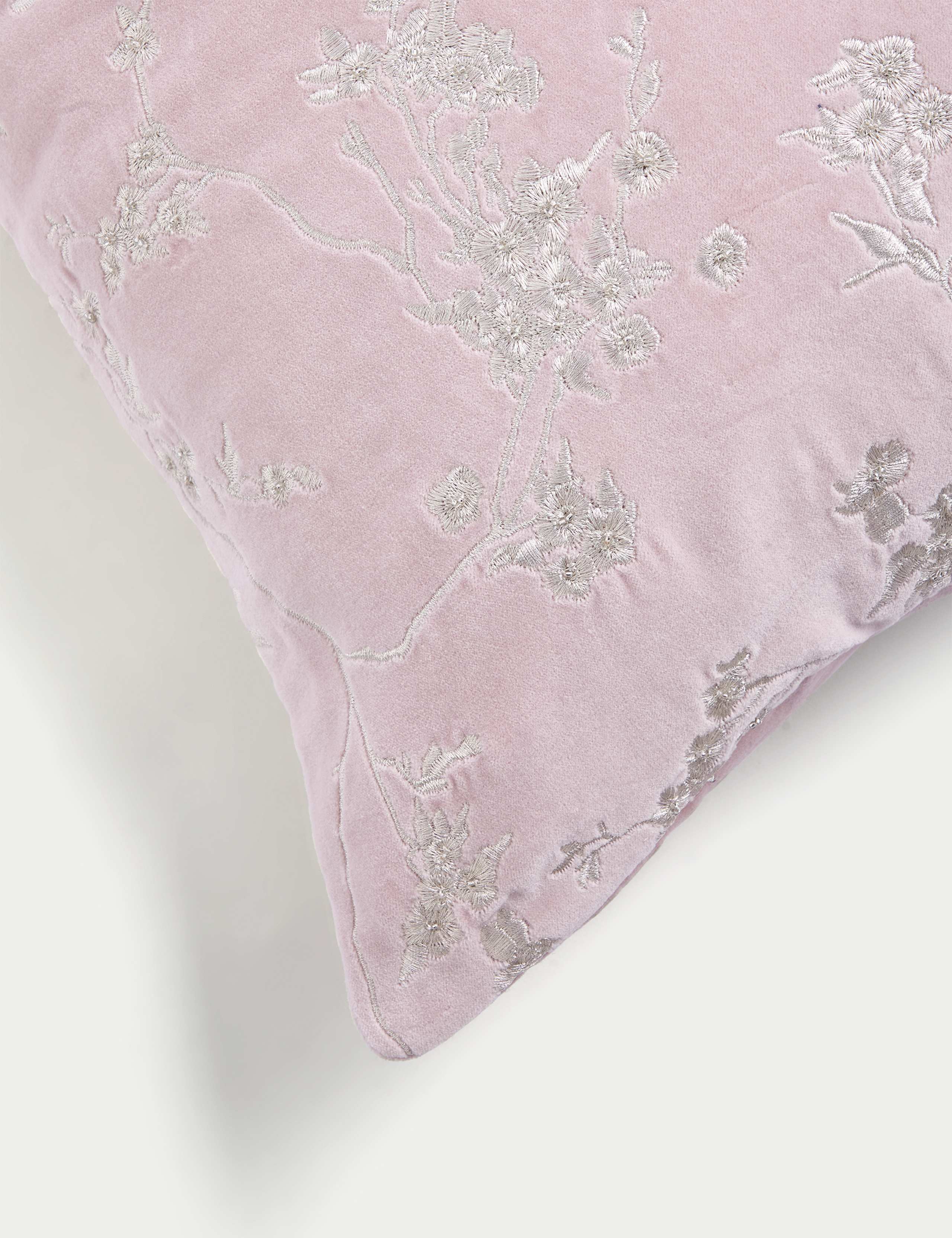 Velvet Cherry Blossom Embroidered Cushion 4 of 4