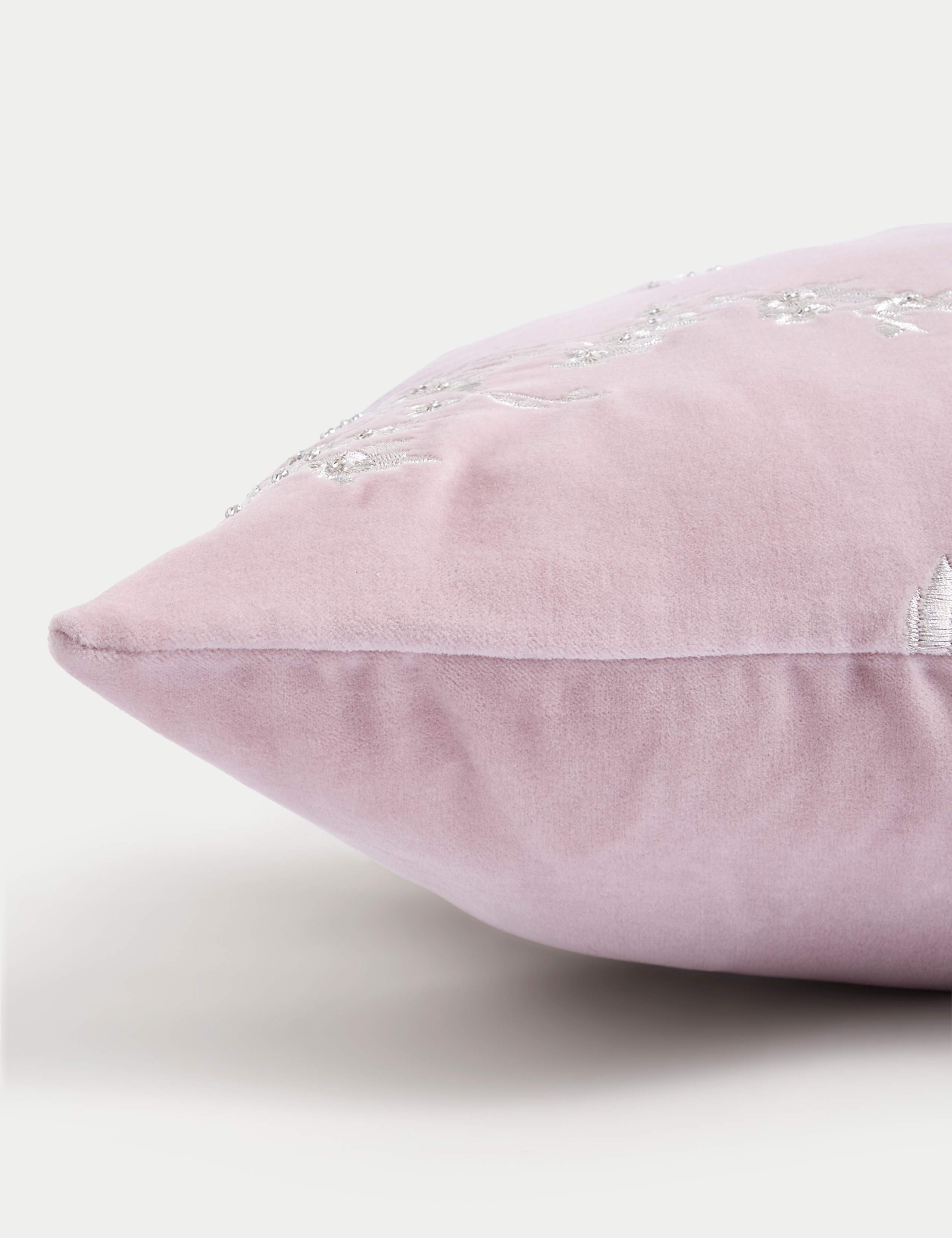 Velvet Cherry Blossom Embroidered Cushion 2 of 4