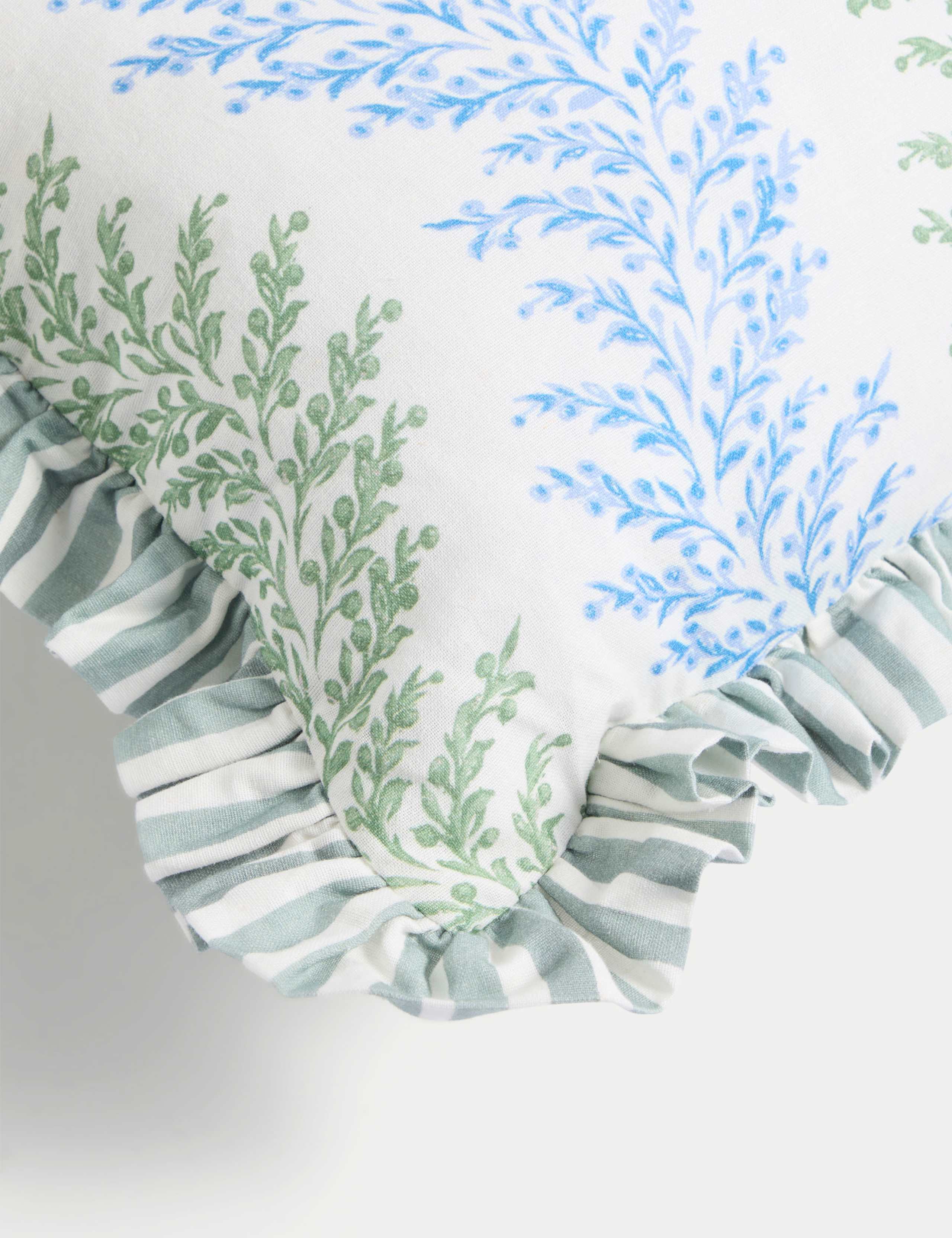 Cotton with Linen Leaf & Striped Bolster Cushion 4 of 6