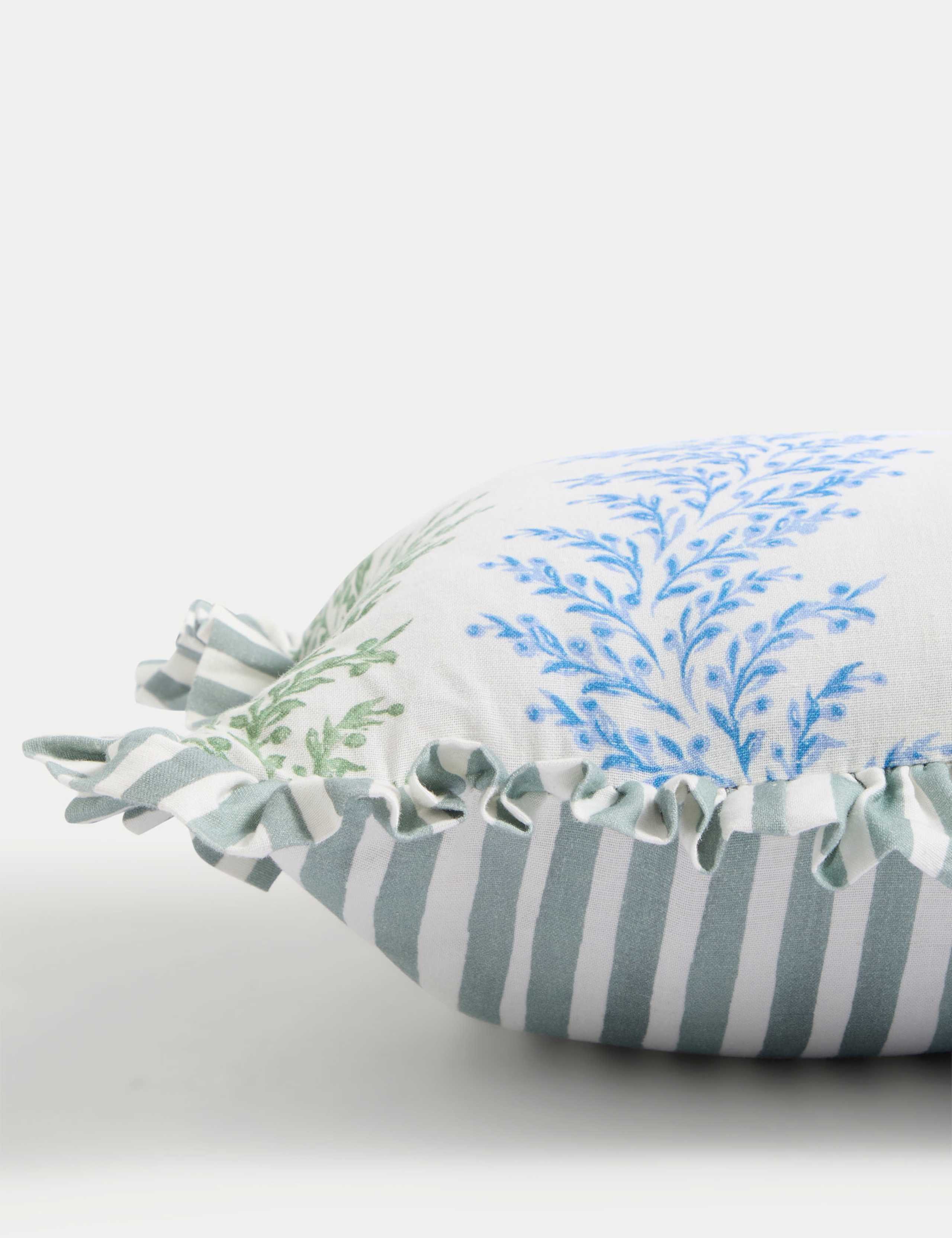Cotton with Linen Leaf & Striped Bolster Cushion 2 of 6