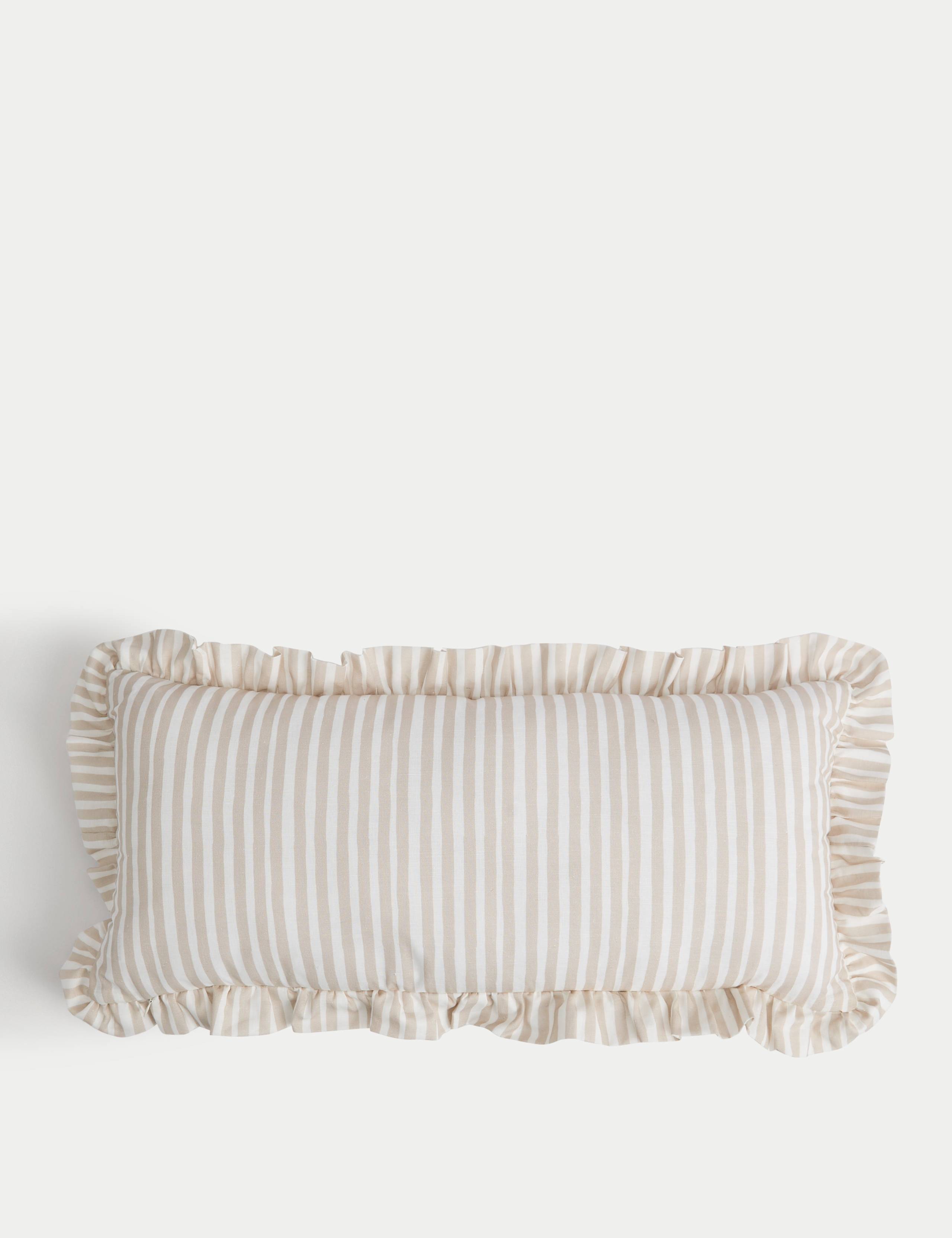 Cotton with Linen Leaf & Striped Bolster Cushion 3 of 4