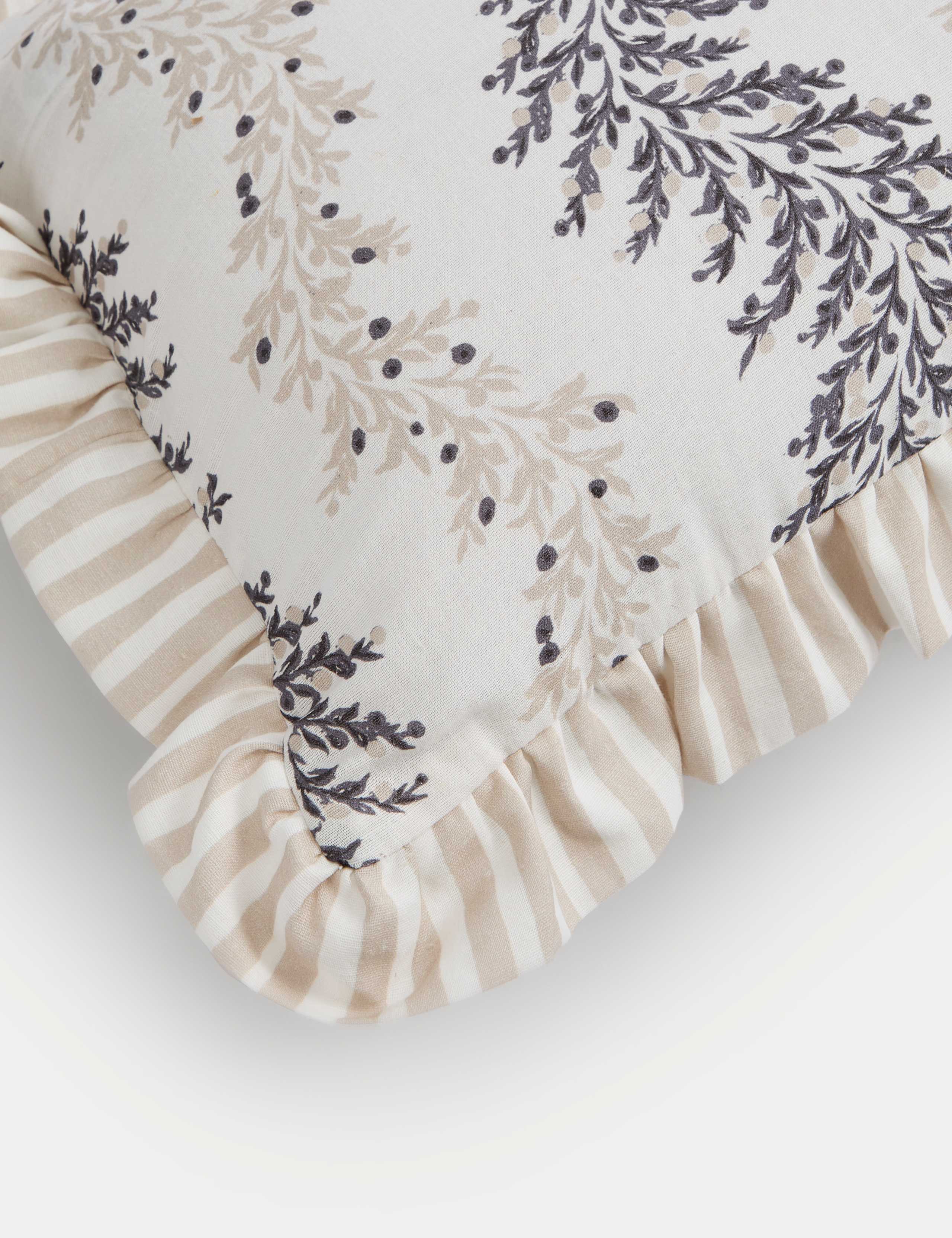 Cotton with Linen Leaf & Striped Bolster Cushion 4 of 4