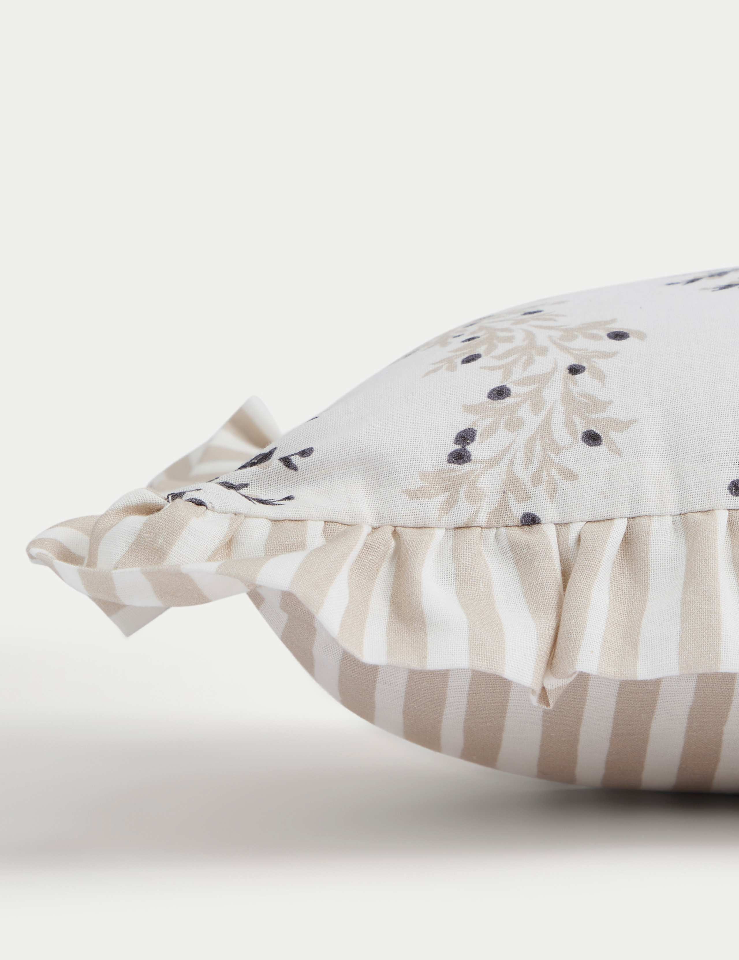Cotton with Linen Leaf & Striped Bolster Cushion 2 of 4