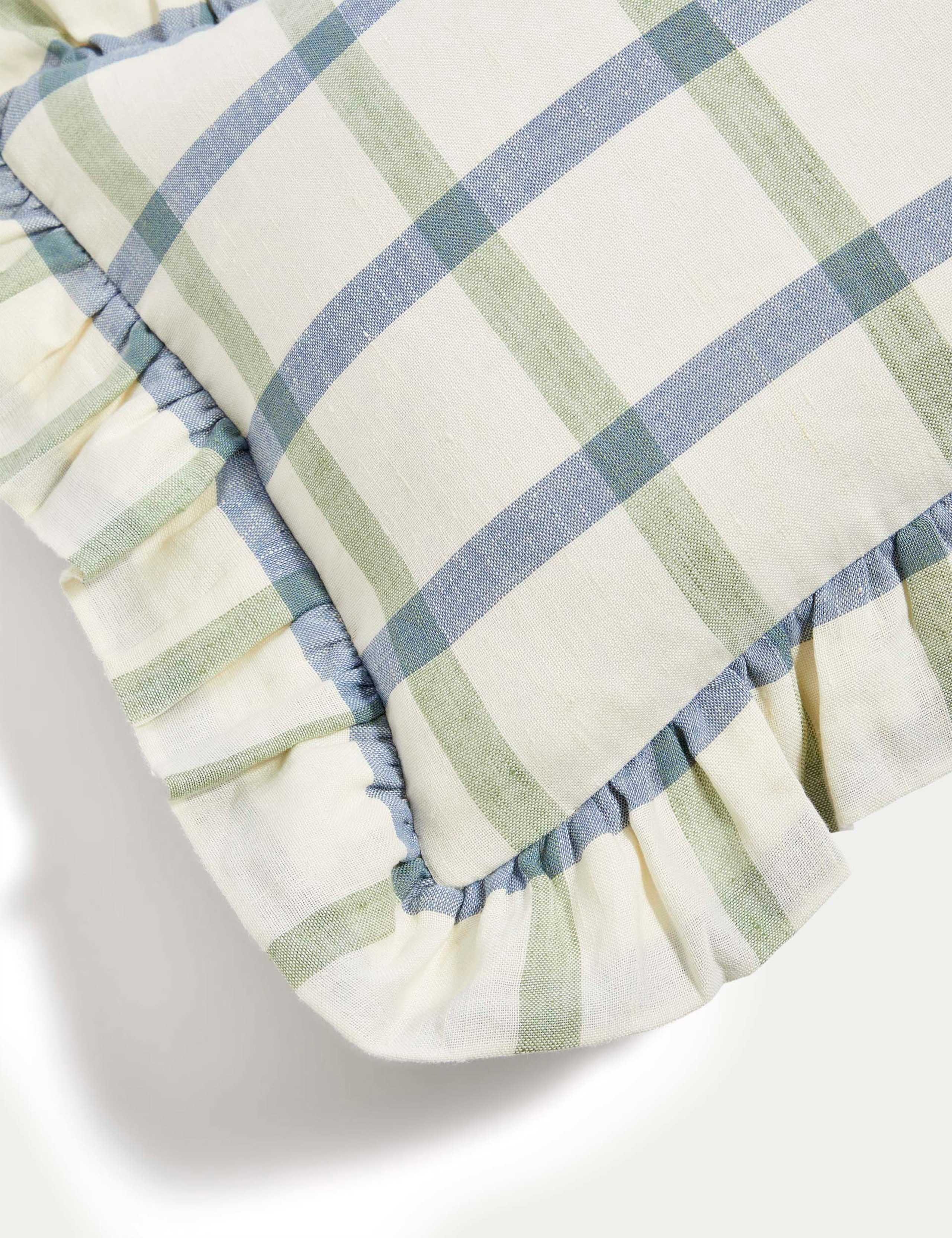Cotton with Linen Checked Bolster Cushion 4 of 7
