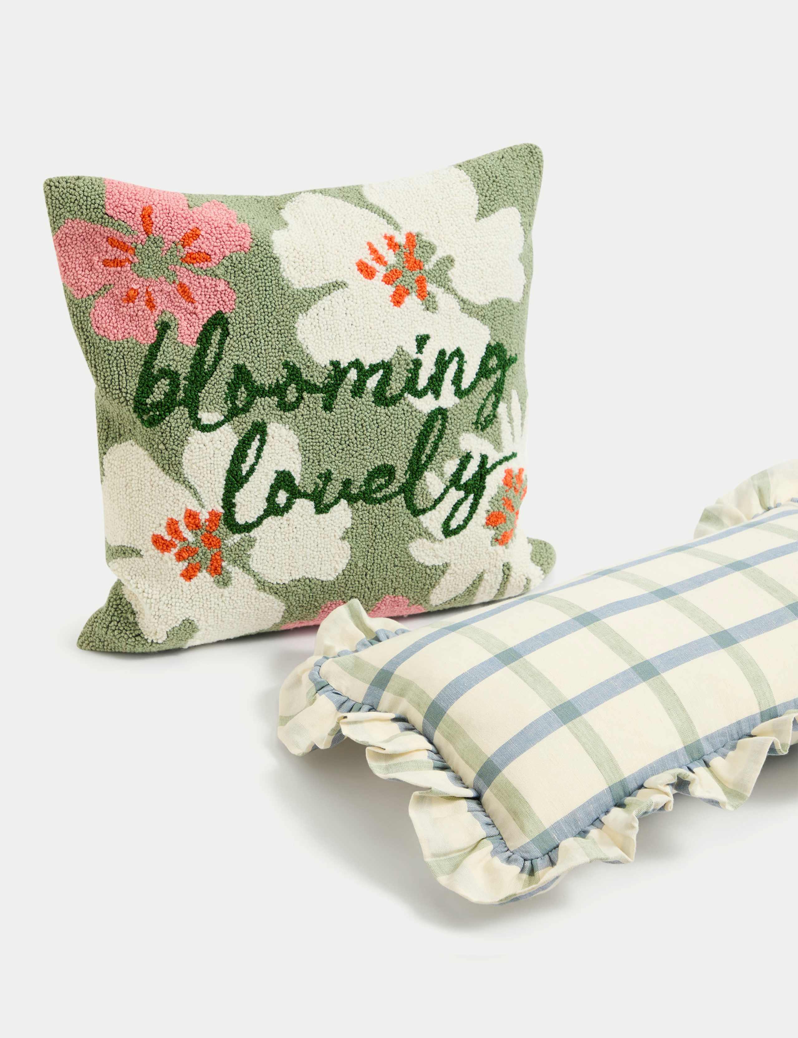 Cotton with Linen Checked Bolster Cushion 6 of 7