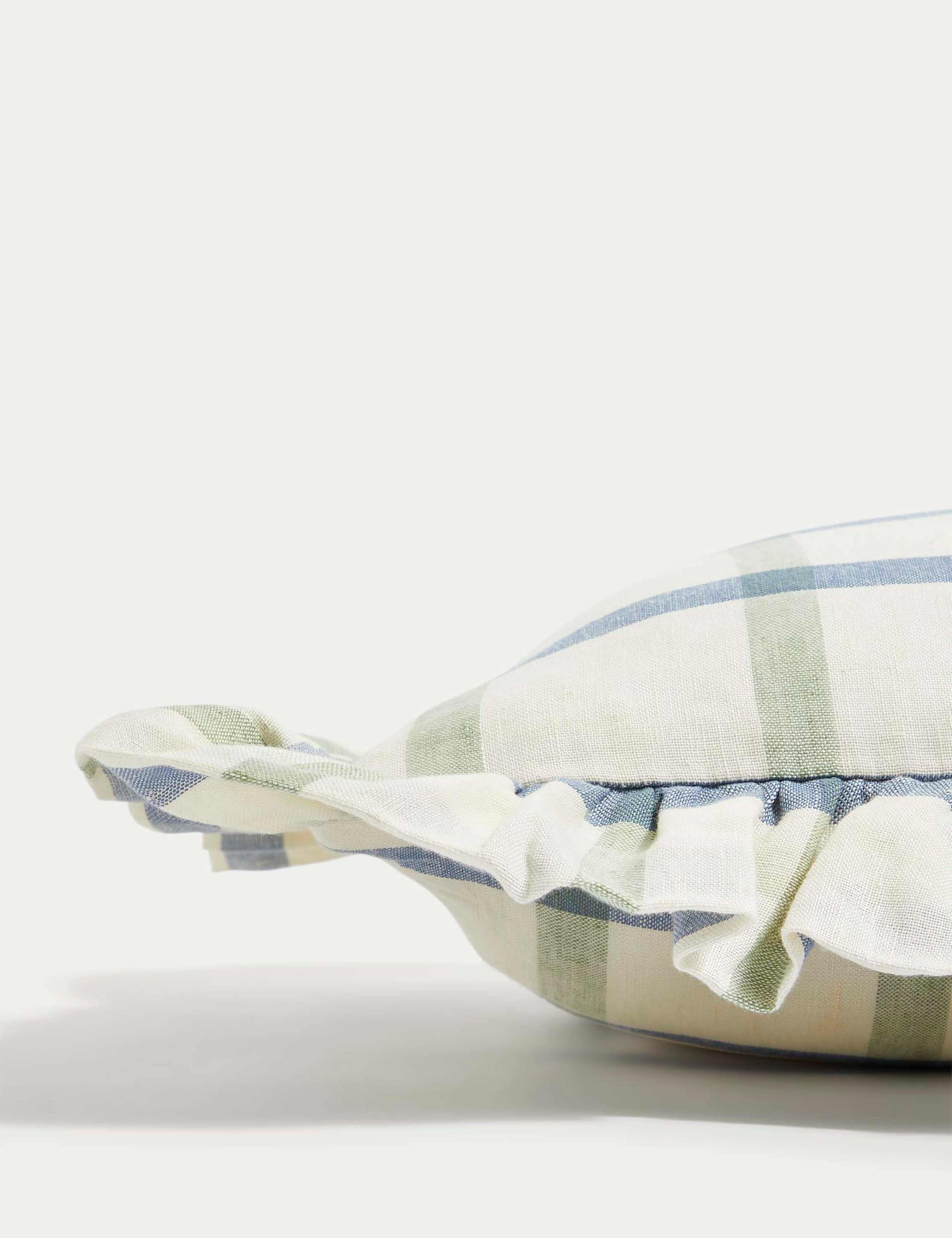 Cotton with Linen Checked Bolster Cushion 2 of 7