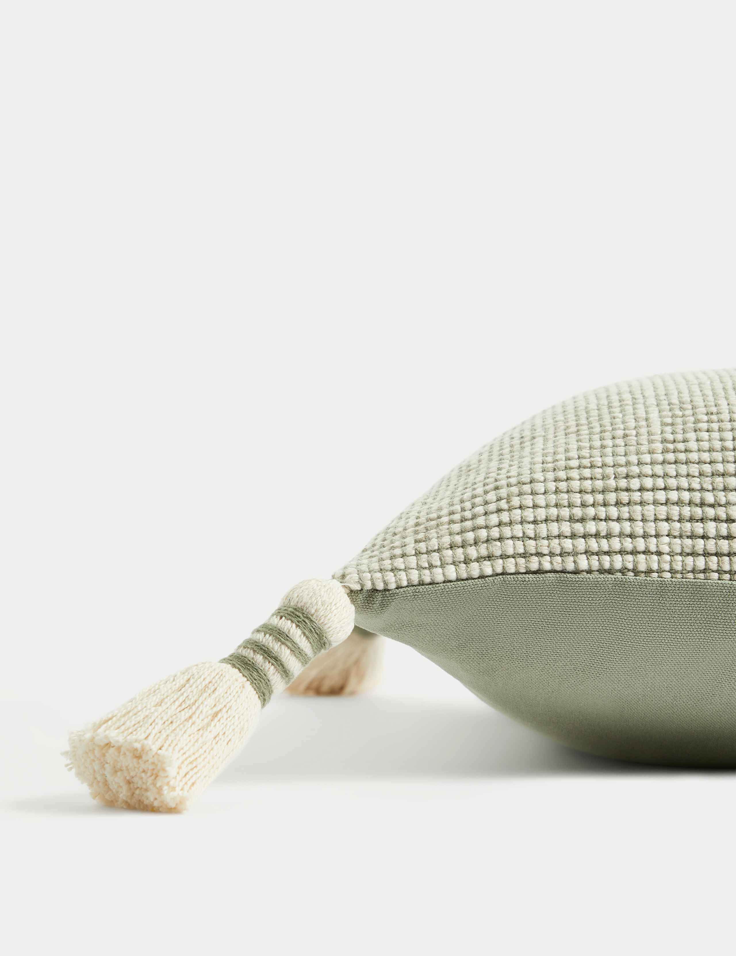 Pure Cotton Textured Tasselled Cushion 2 of 4