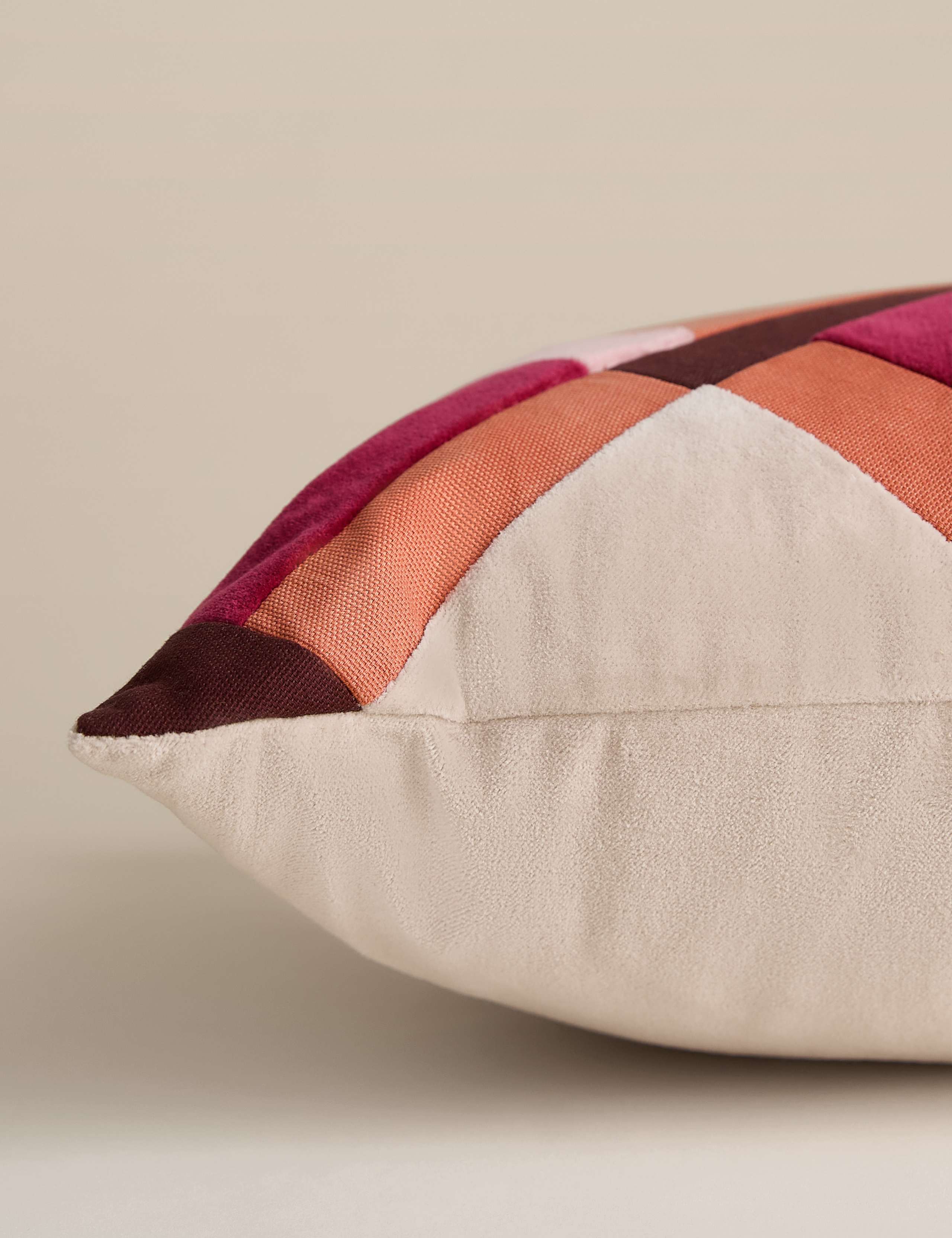 Velvet Geometric Patchwork Bolster Cushion 2 of 4