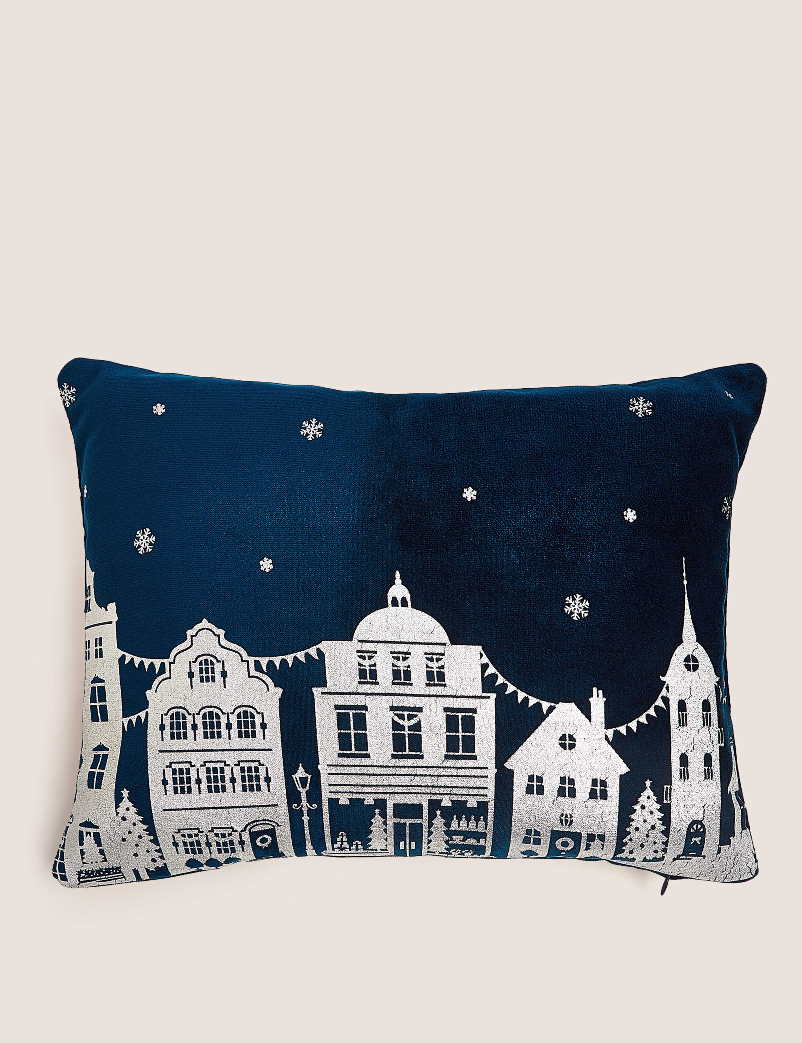 Velvet Foil Town Scene Small Cushion 1 of 5