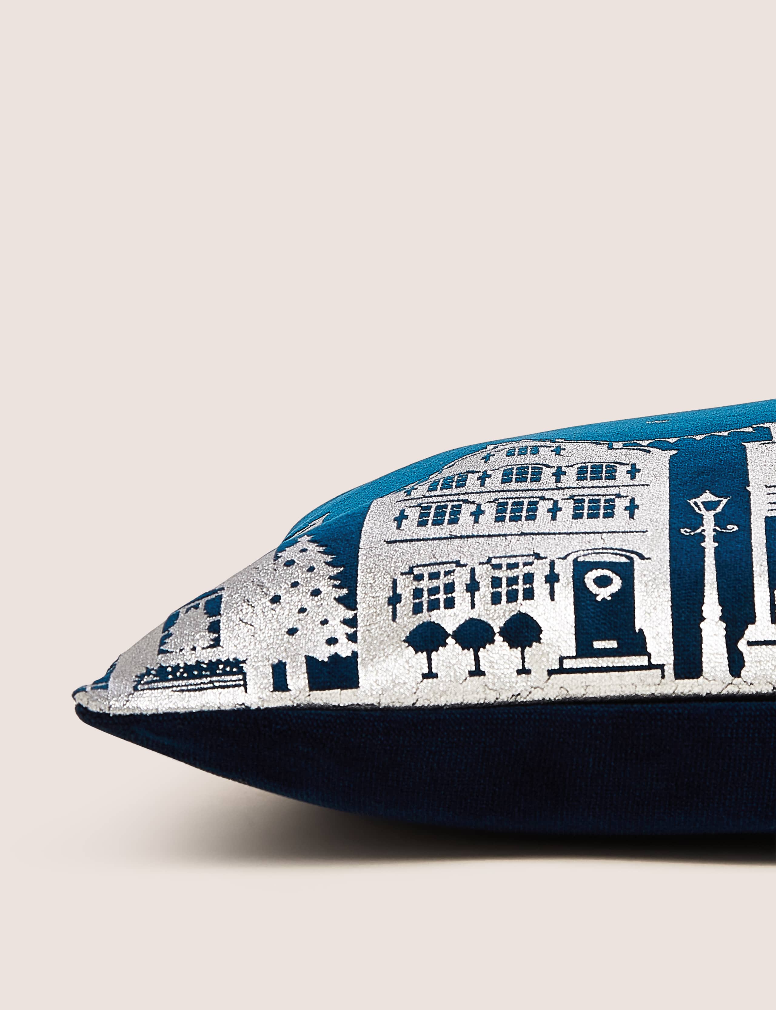 Velvet Foil Town Scene Small Cushion 4 of 5