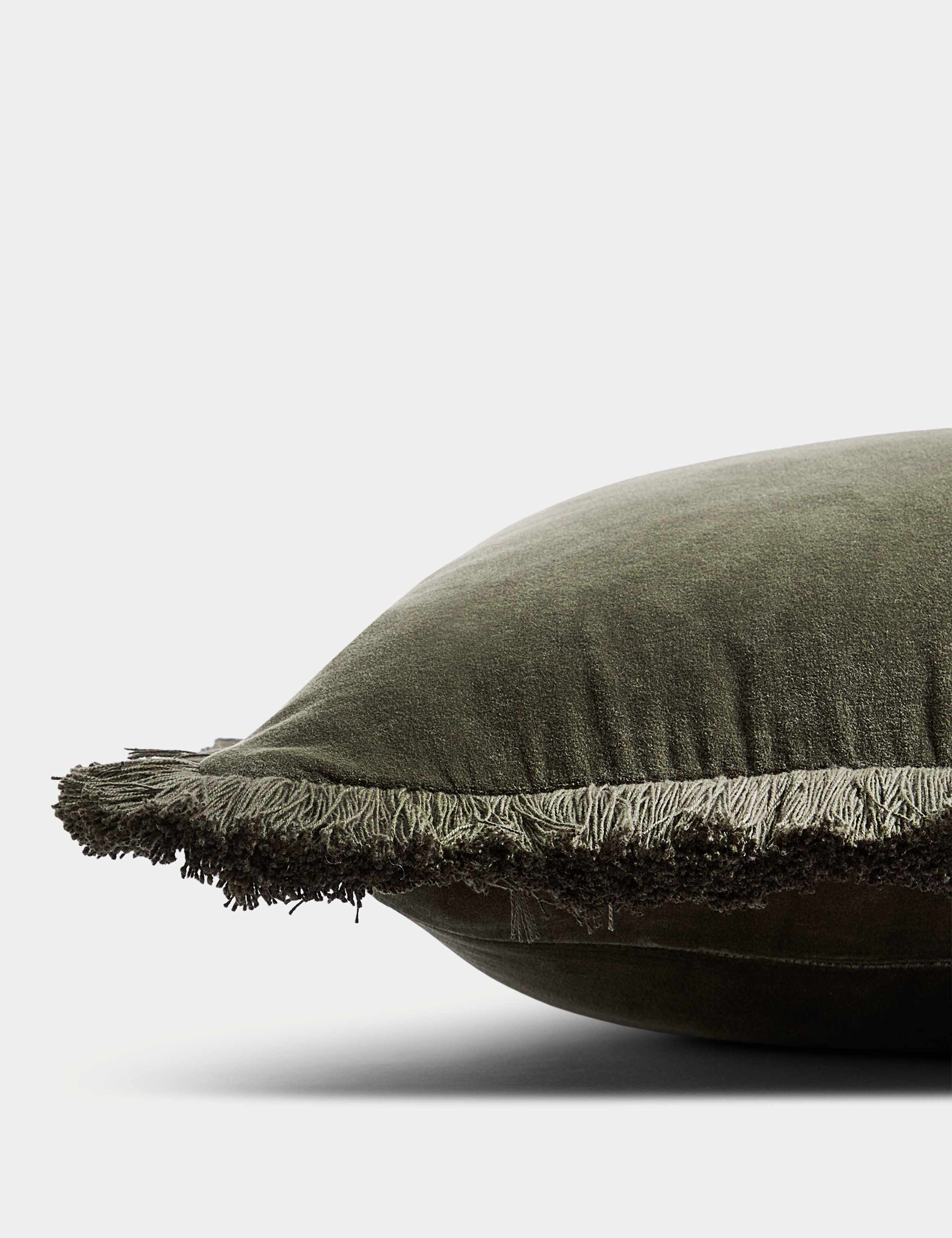 Pure Cotton Velvet Fringed Cushion 2 of 3