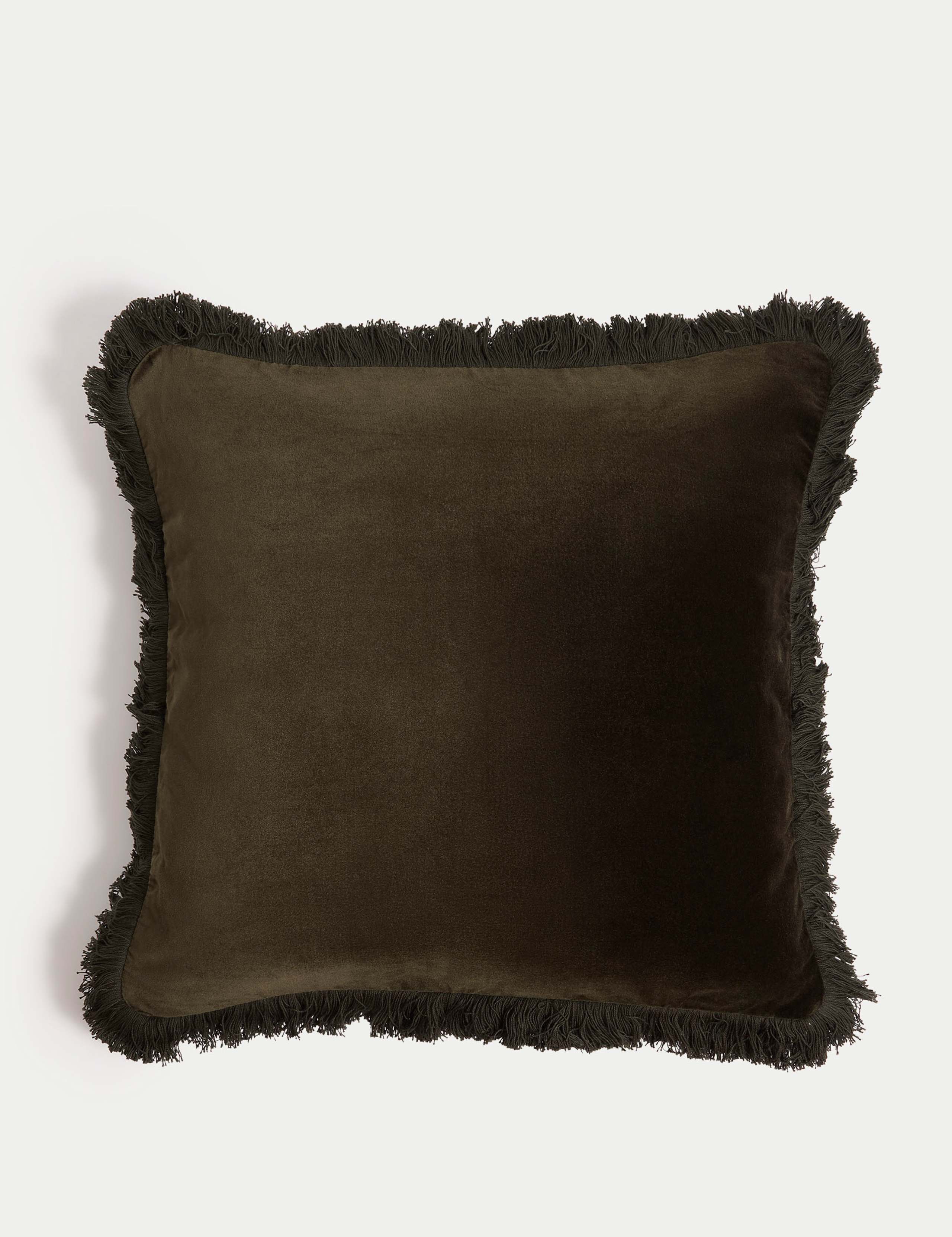Pure Cotton Velvet Fringed Cushion 1 of 4