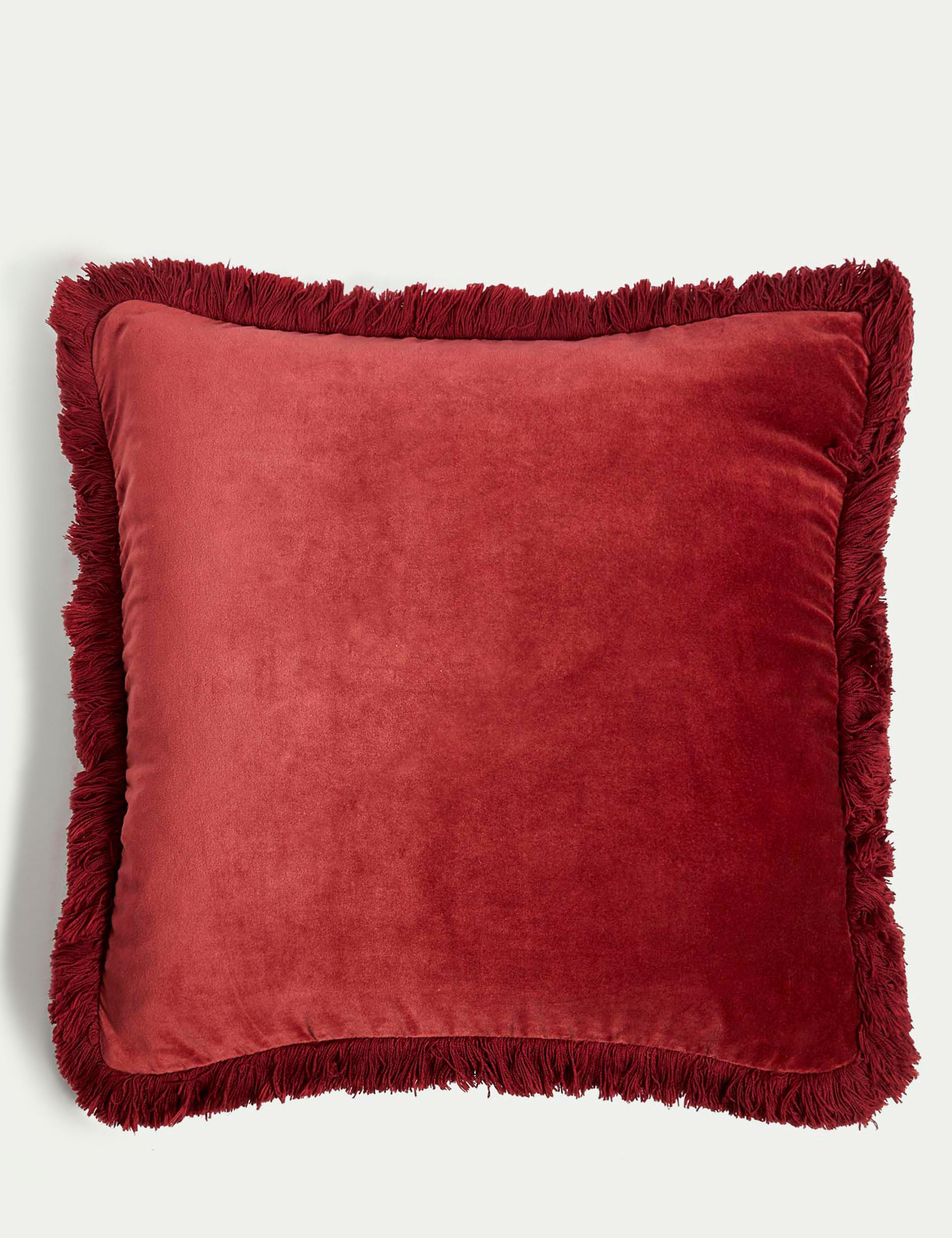 Pure Cotton Velvet Fringed Cushion 1 of 4