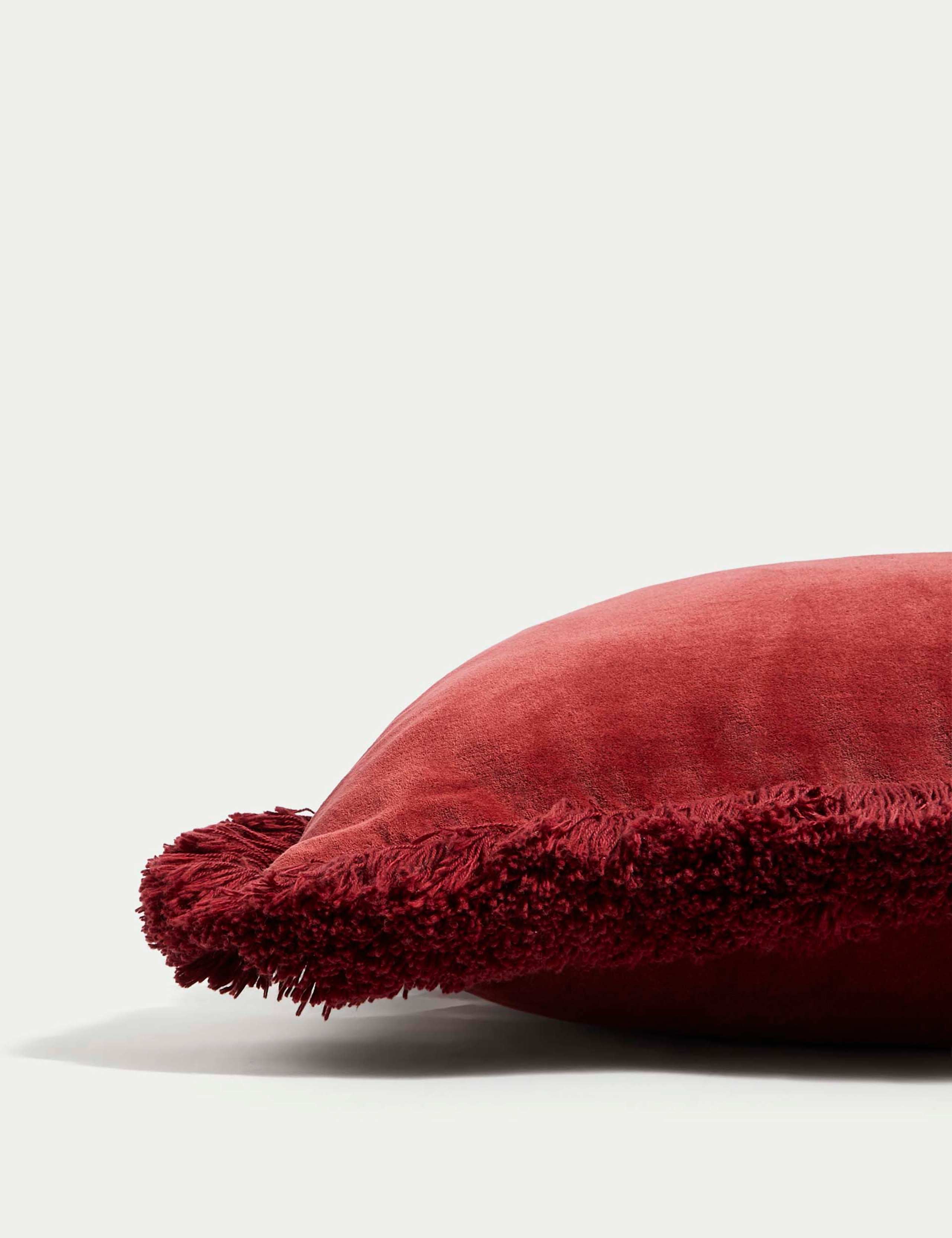 Pure Cotton Velvet Fringed Cushion 2 of 4