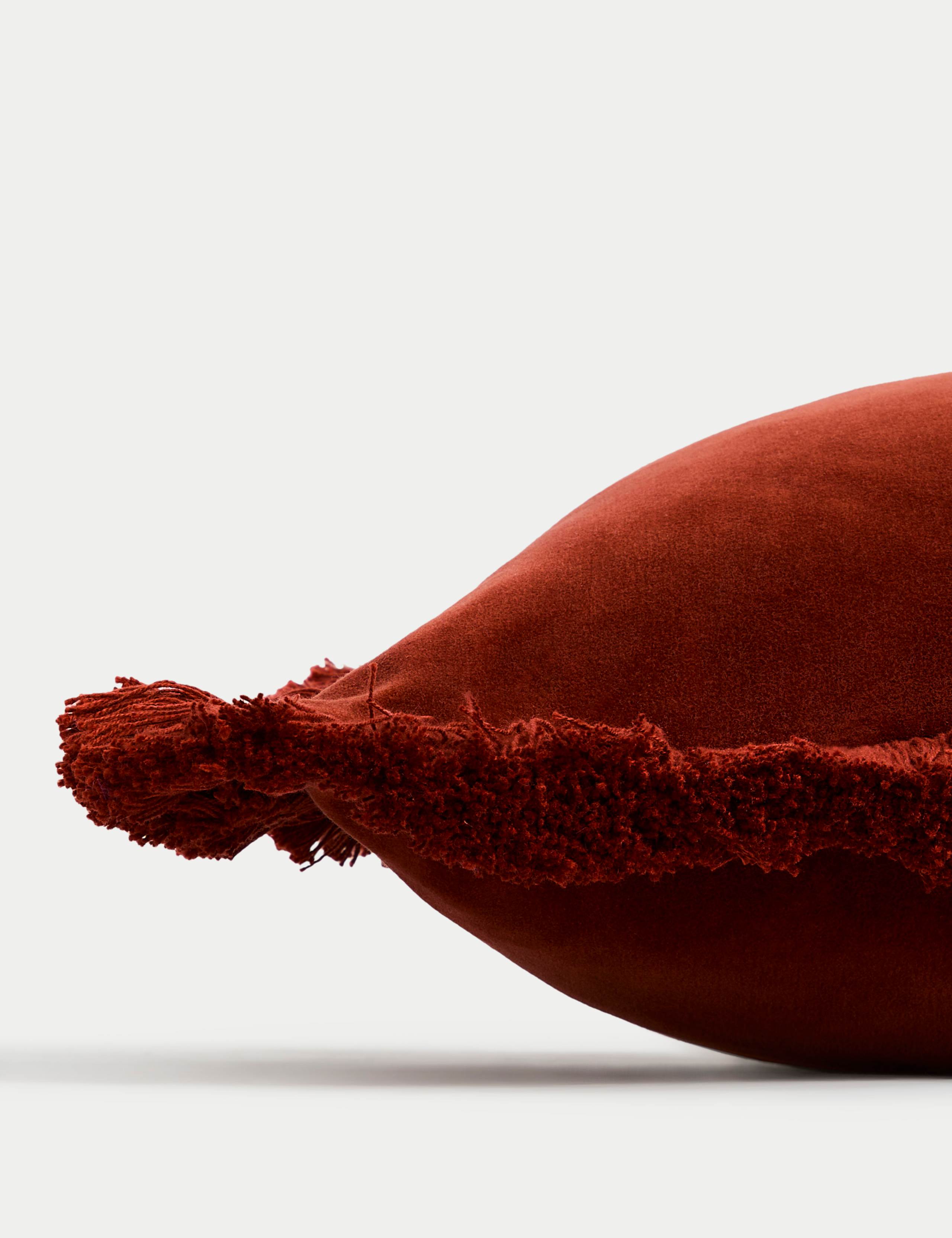 Pure Cotton Velvet Fringed Cushion 2 of 5