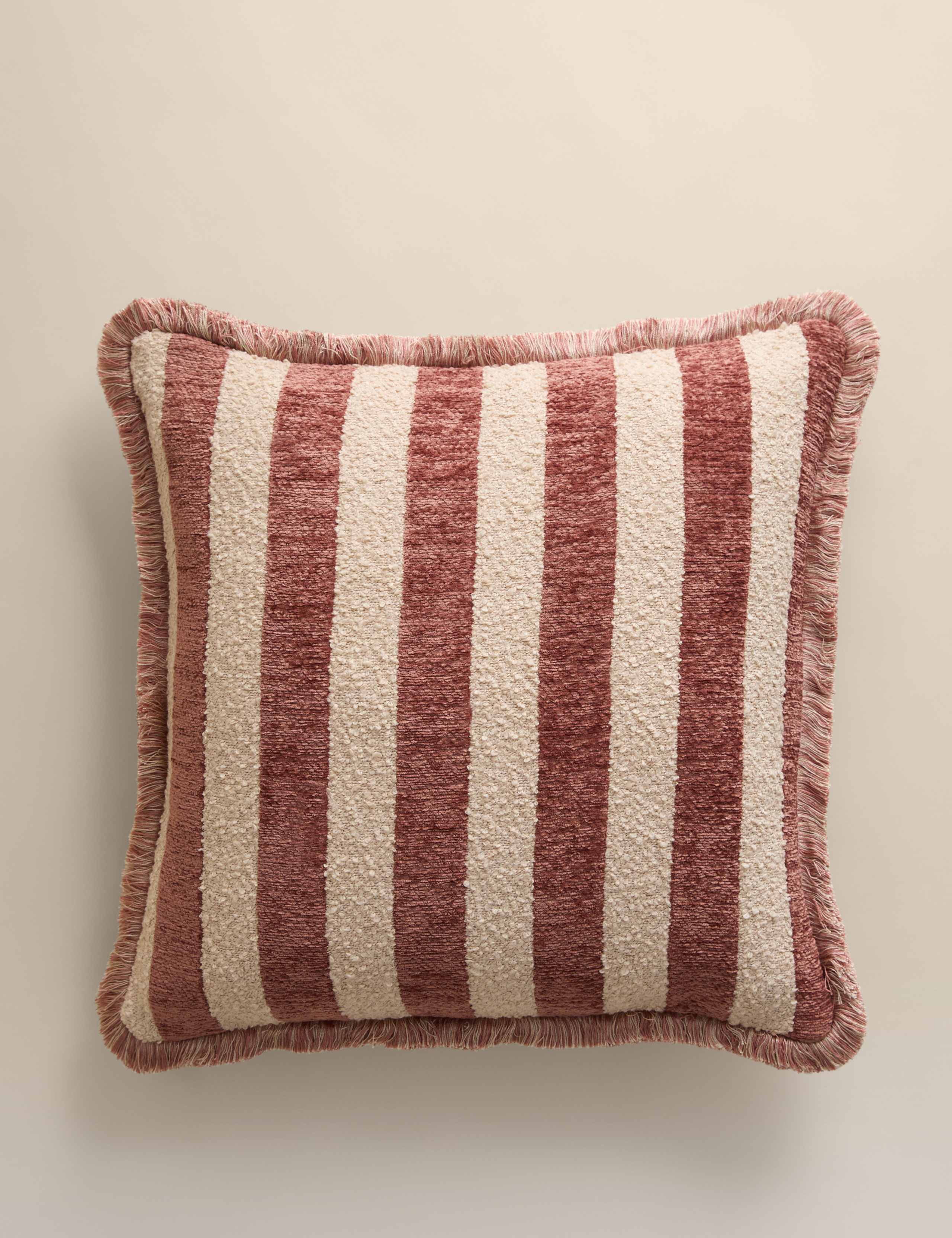 Chenille Striped Fringed Cushion 1 of 3