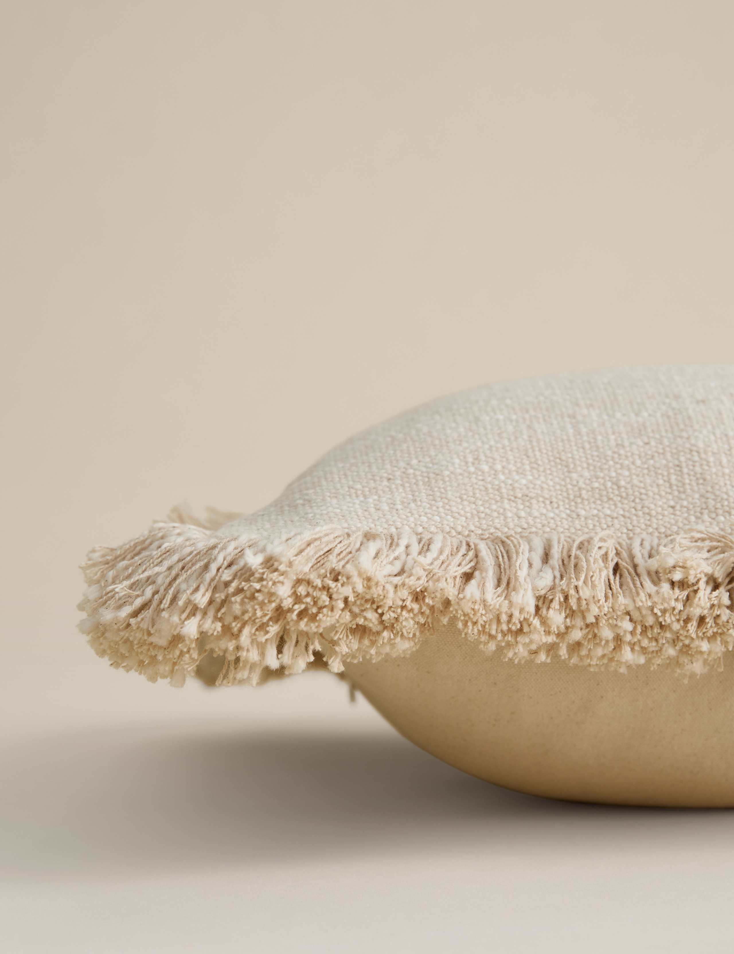 Pure Cotton Textured Fringed Bolster Cushion 2 of 4