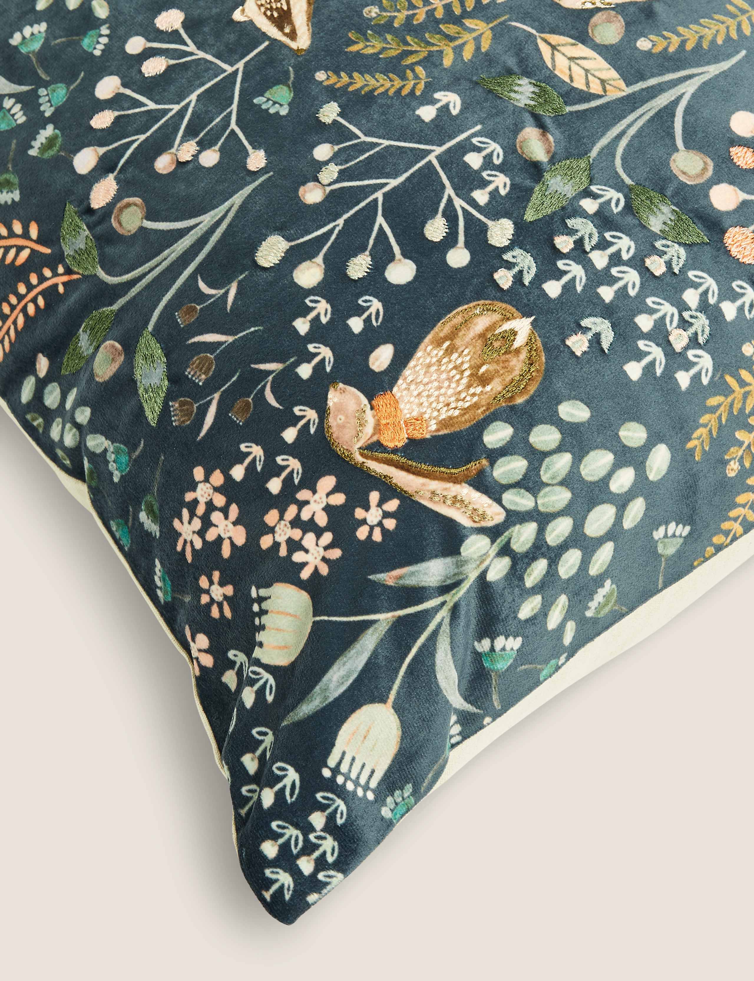 Woodland Print Embroidered Cushion 4 of 4