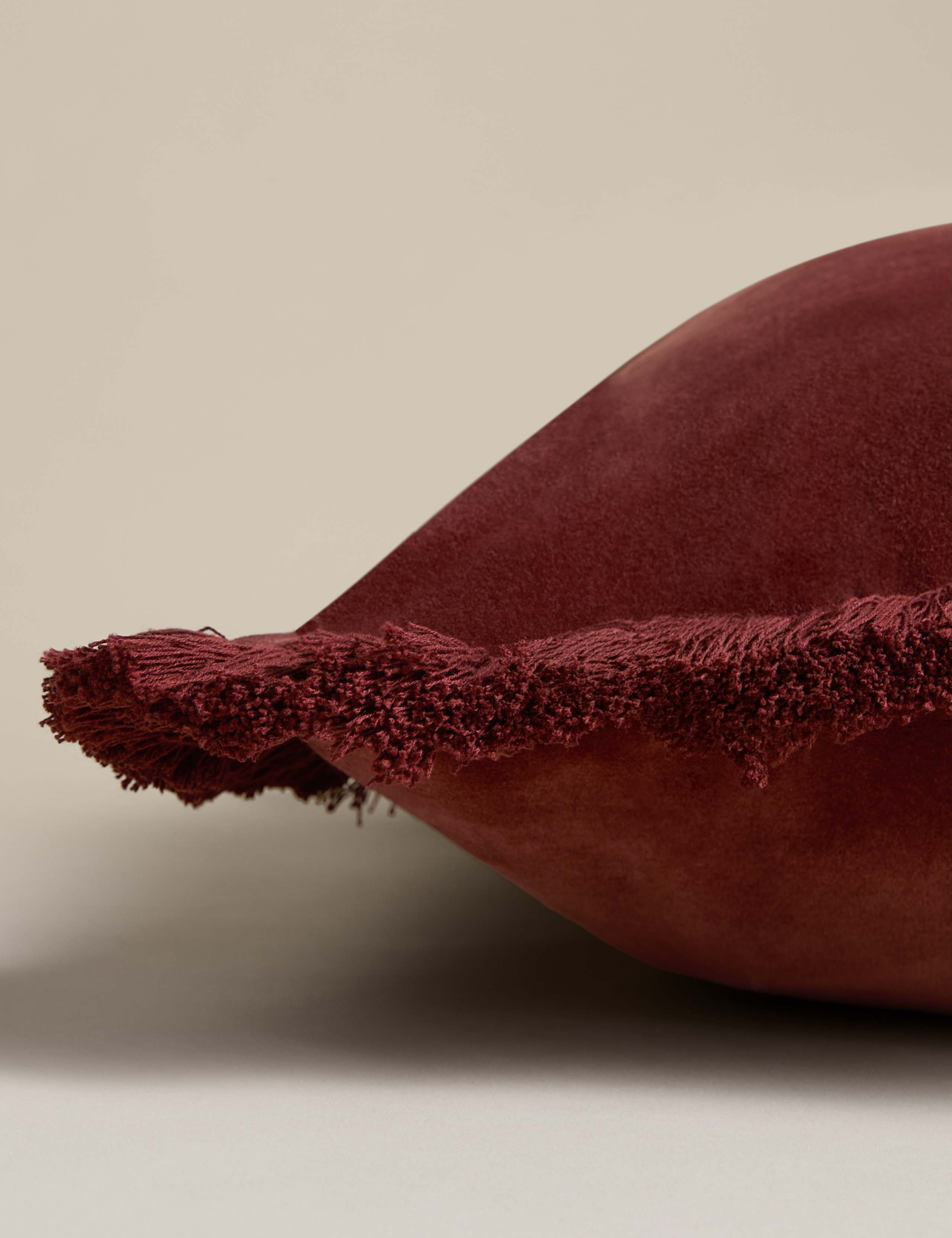 Pure Cotton Velvet Fringed Cushion 2 of 3