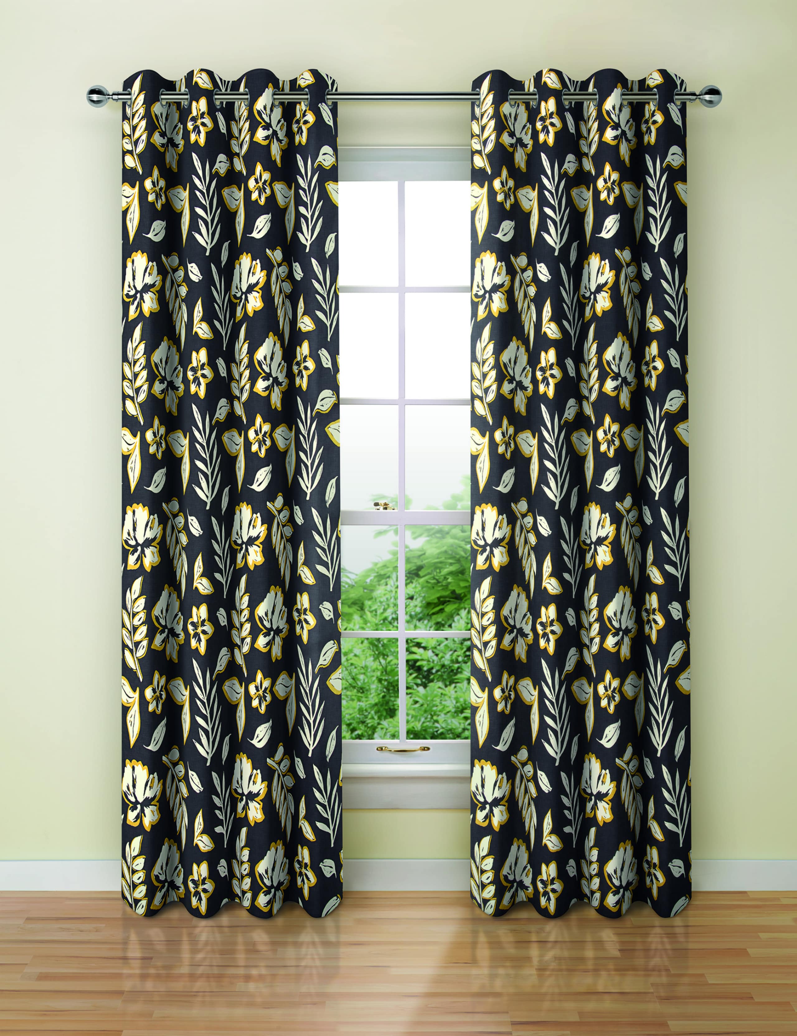 Modern Floral Print Eyelet Curtains 1 of 2