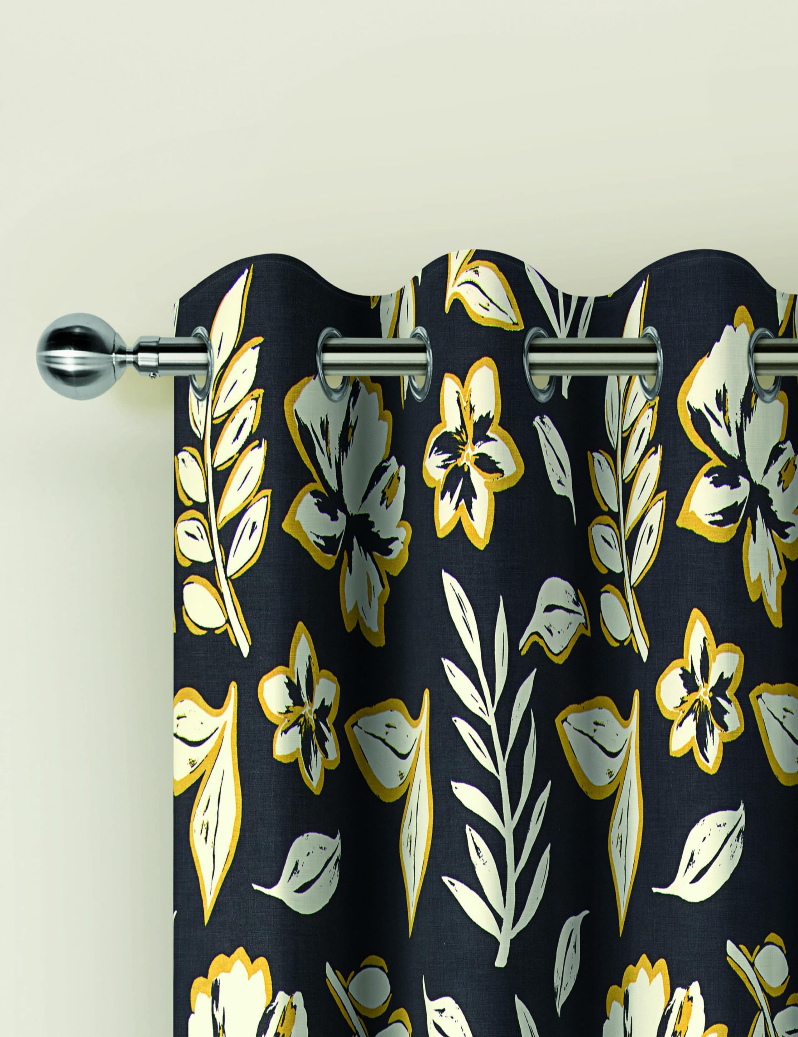 Modern Floral Print Eyelet Curtains 2 of 2