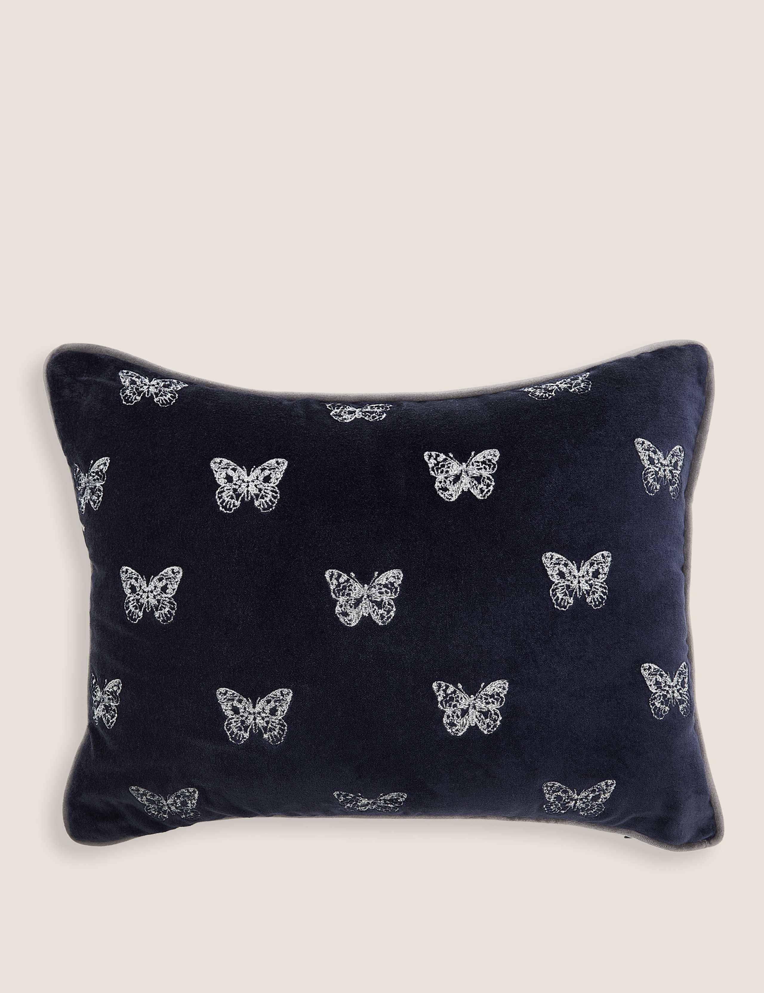 Velvet Butterfly Embroidered Bolster Cushion 1 of 6