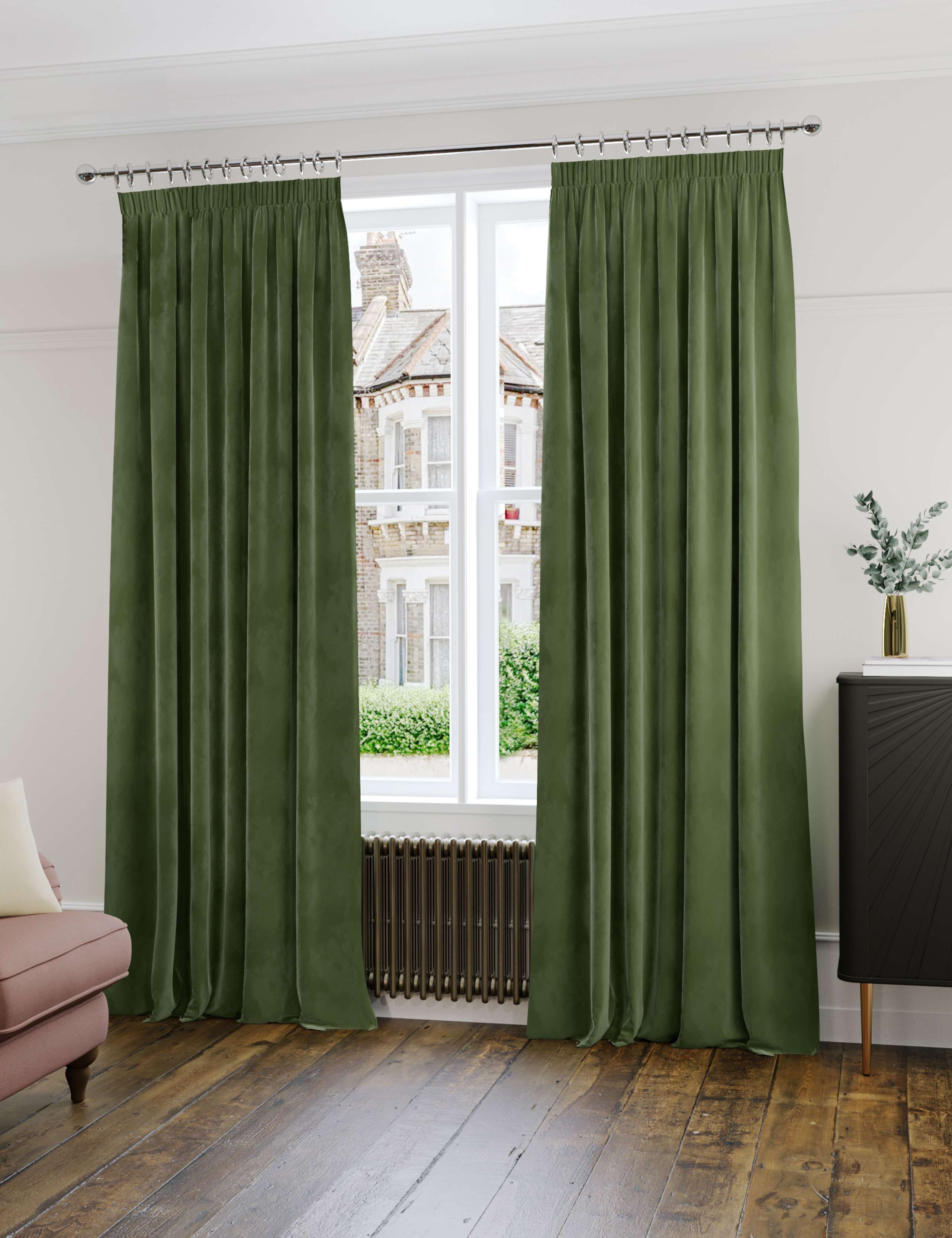 Velvet Pencil Pleat Ultra Thermal Curtains 2 of 4