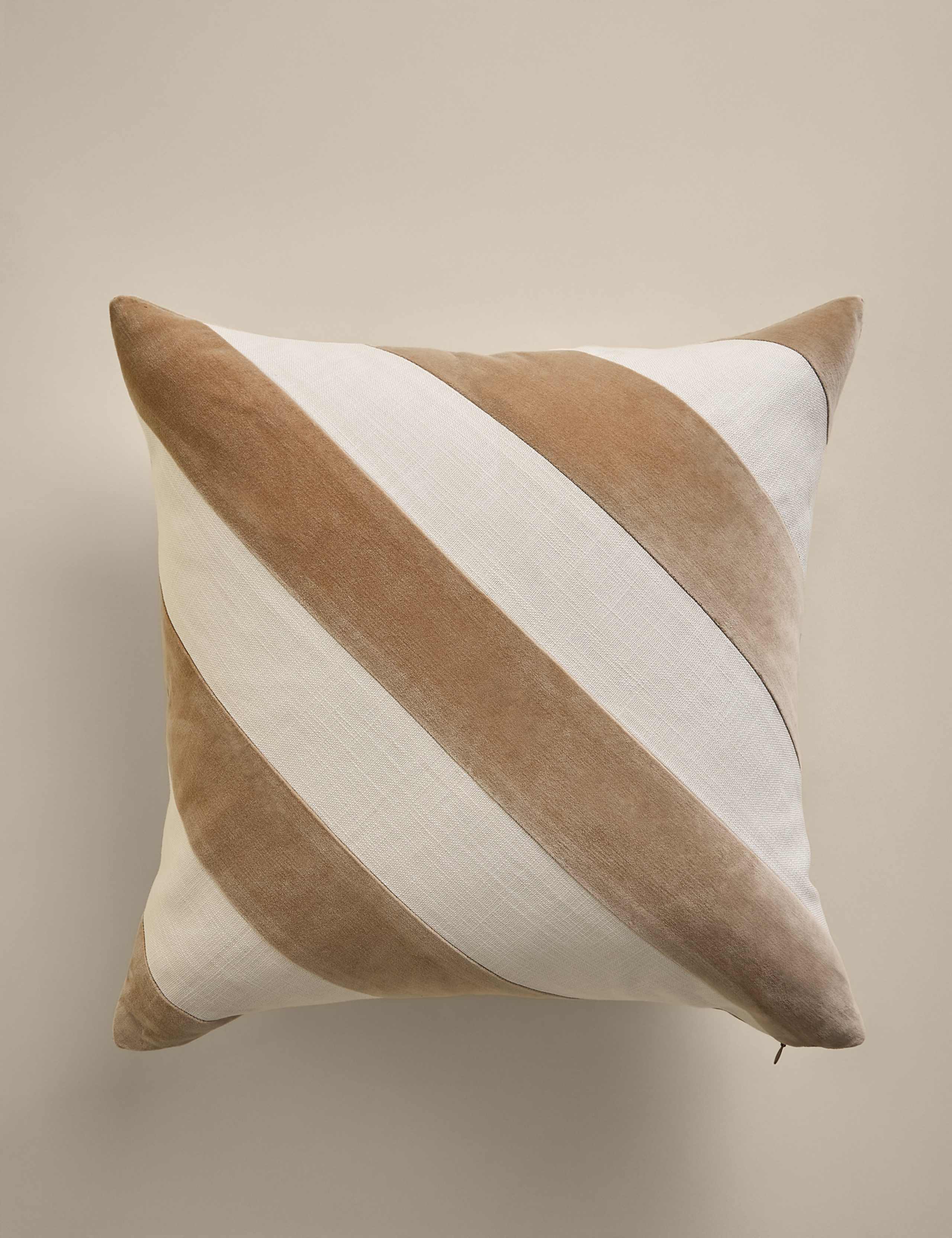 Pure Cotton Velvet Diagonal Stripe Cushion 1 of 4