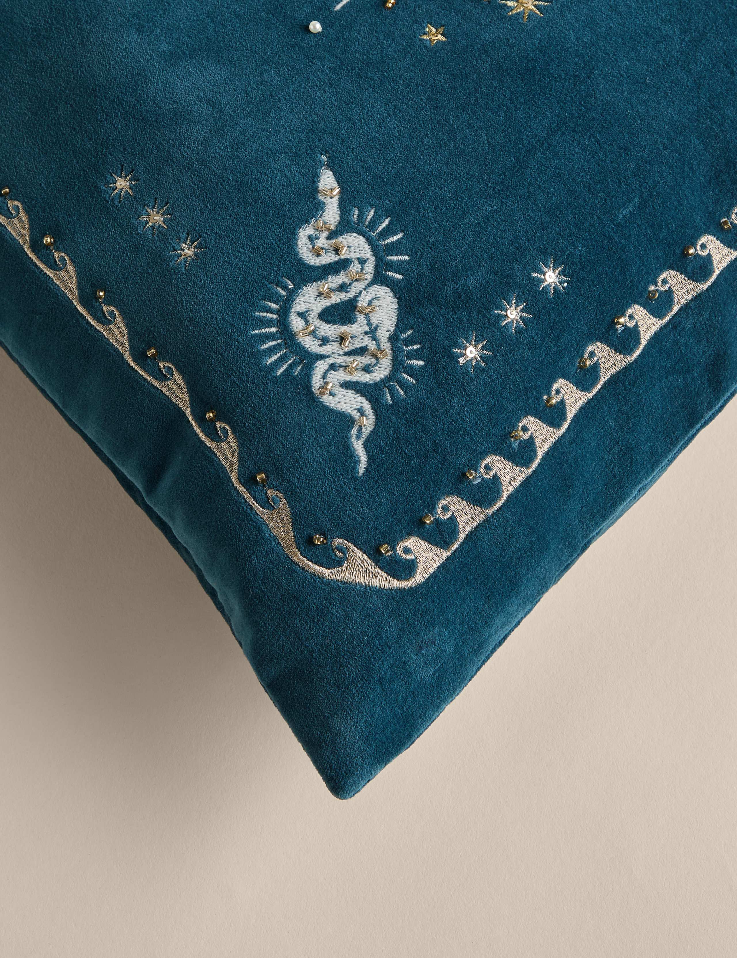 Velvet Embroidered Celestial Bolster Cushion 4 of 4