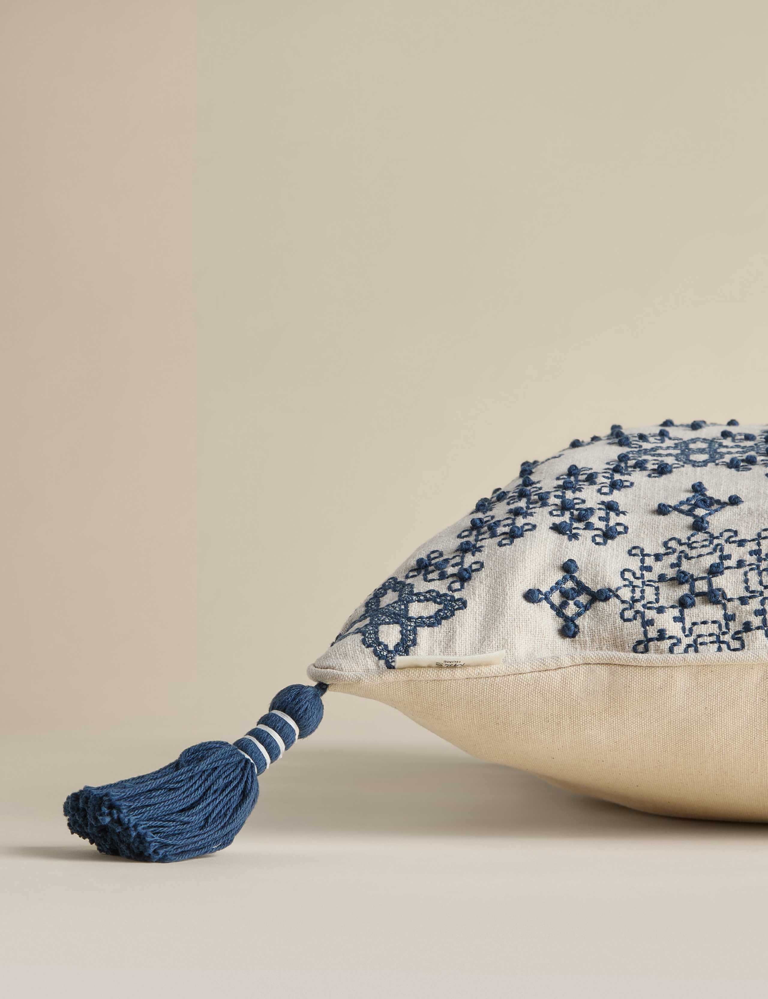 Pure Cotton Embroidered Tassel Cushion 2 of 4