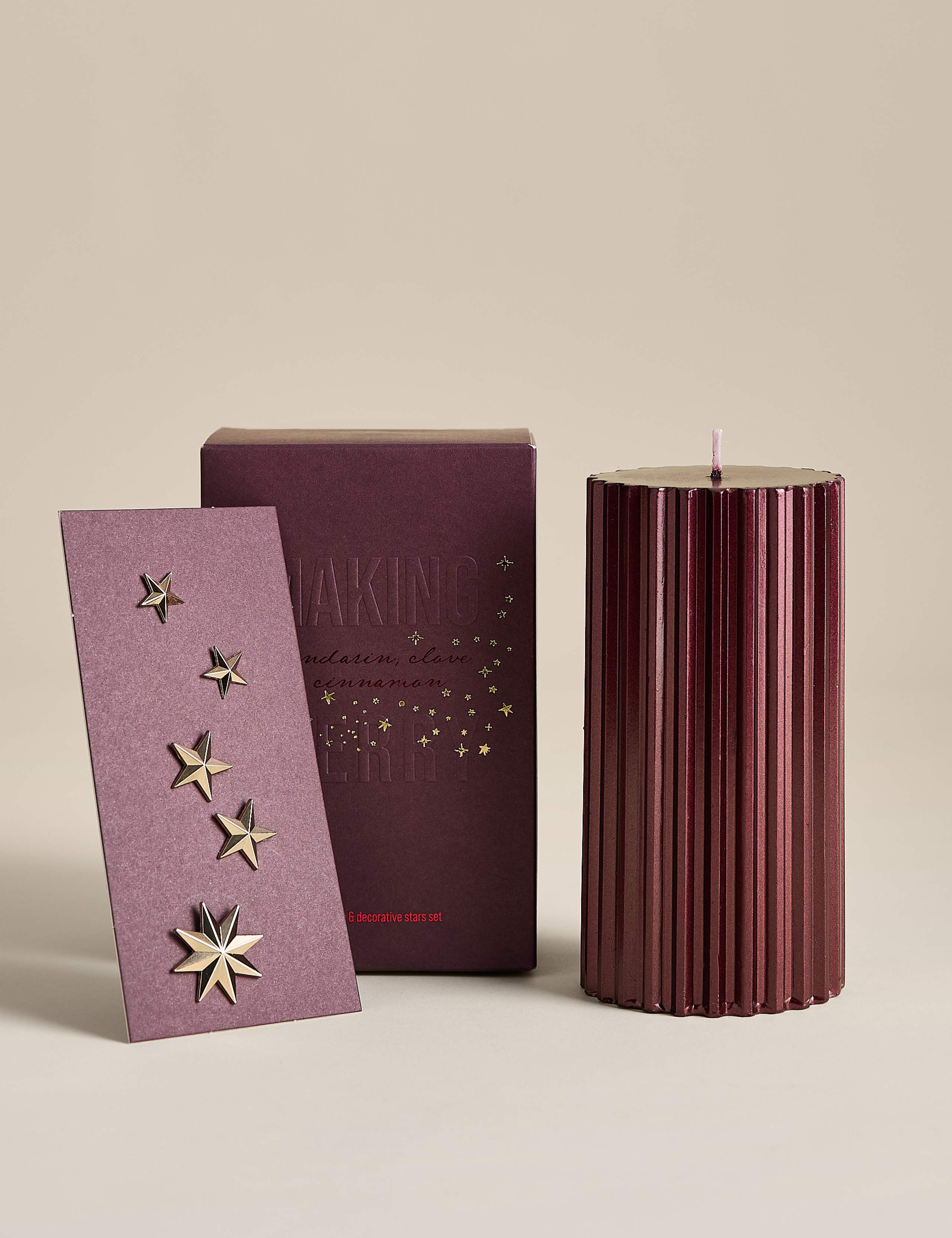 Mandarin, Clove & Cinnamon Pillar Candle with Star Pins 1 of 4