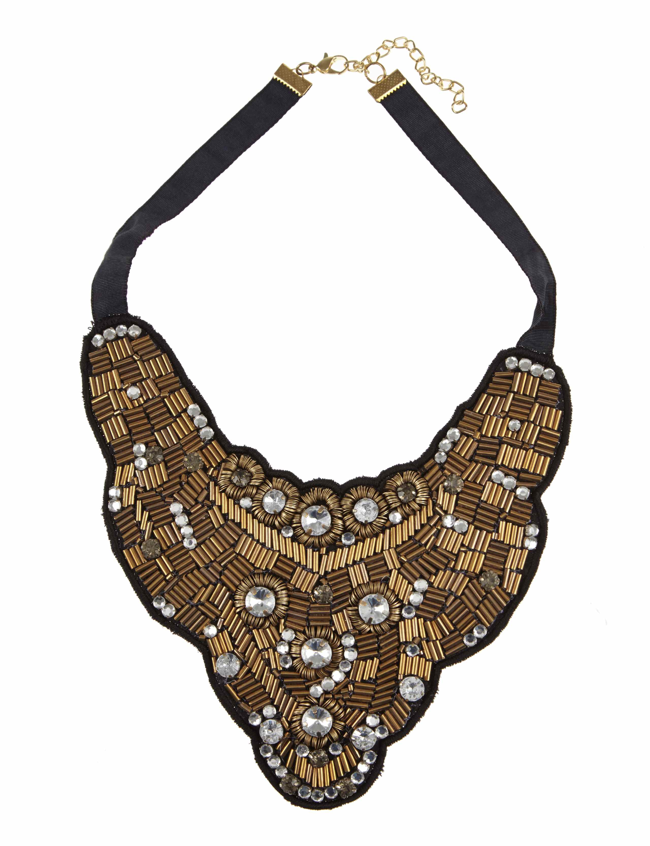 Diamanté & Bugle Bead Embellished Bib Necklace 1 of 1