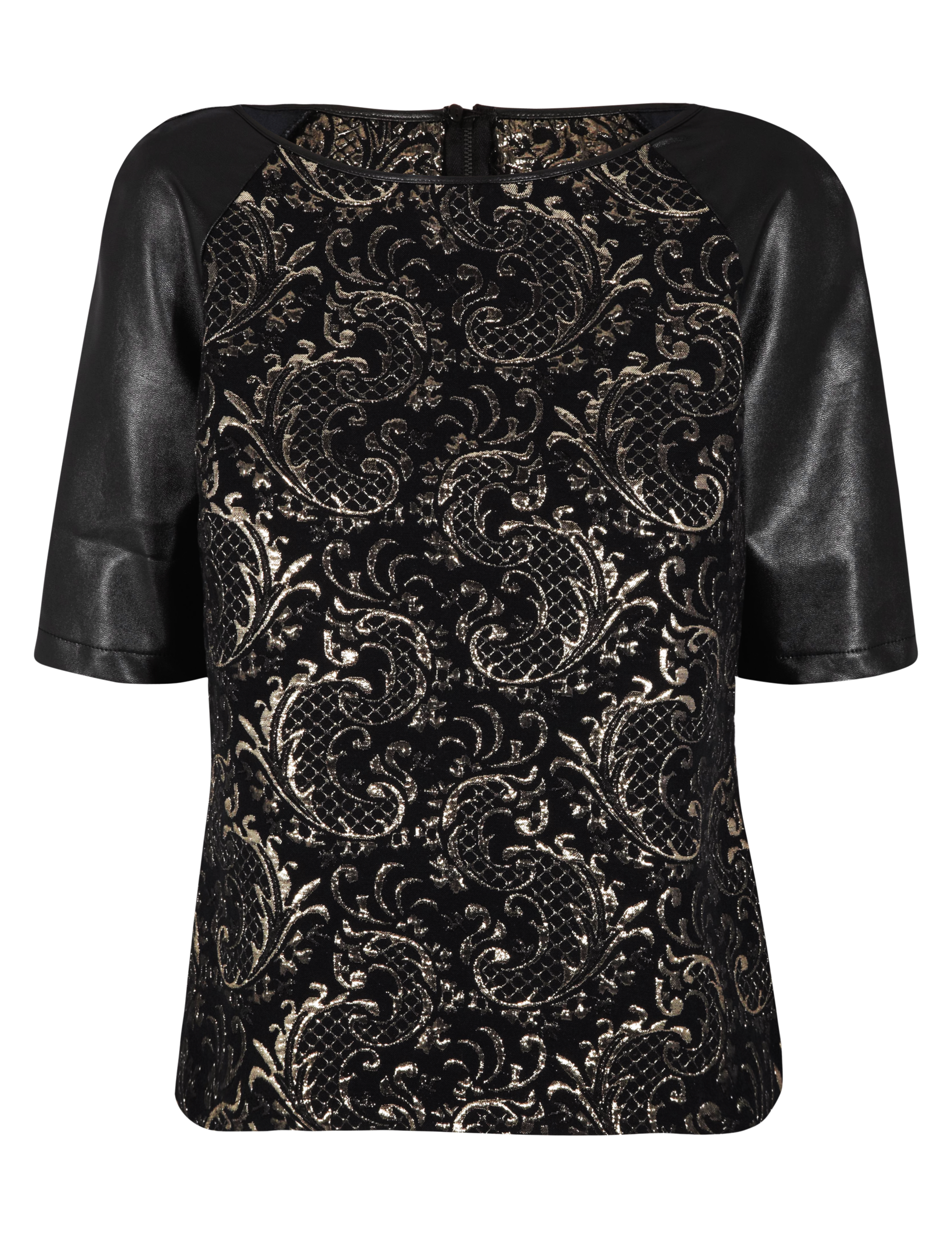 Faux leather sleeve textured top 2 of 6