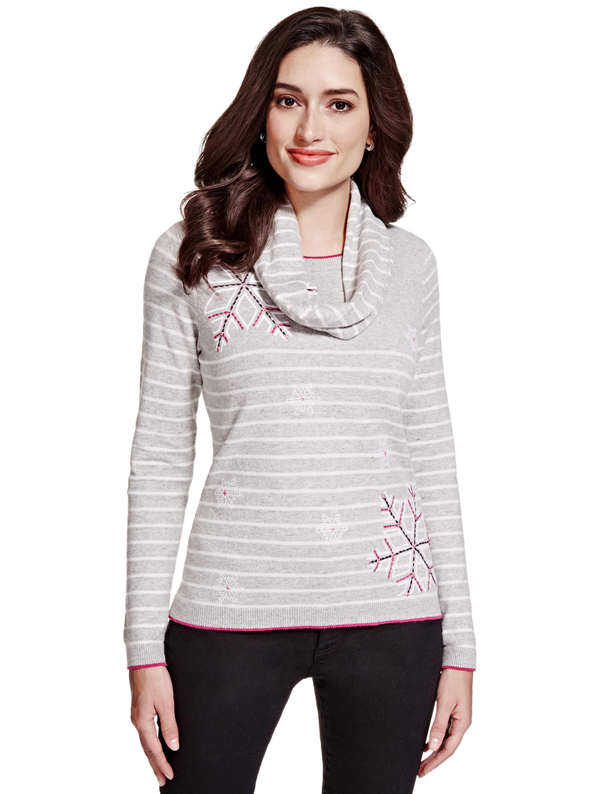 Detachable Snood Snowflake Knitted Top with Angora 1 of 7