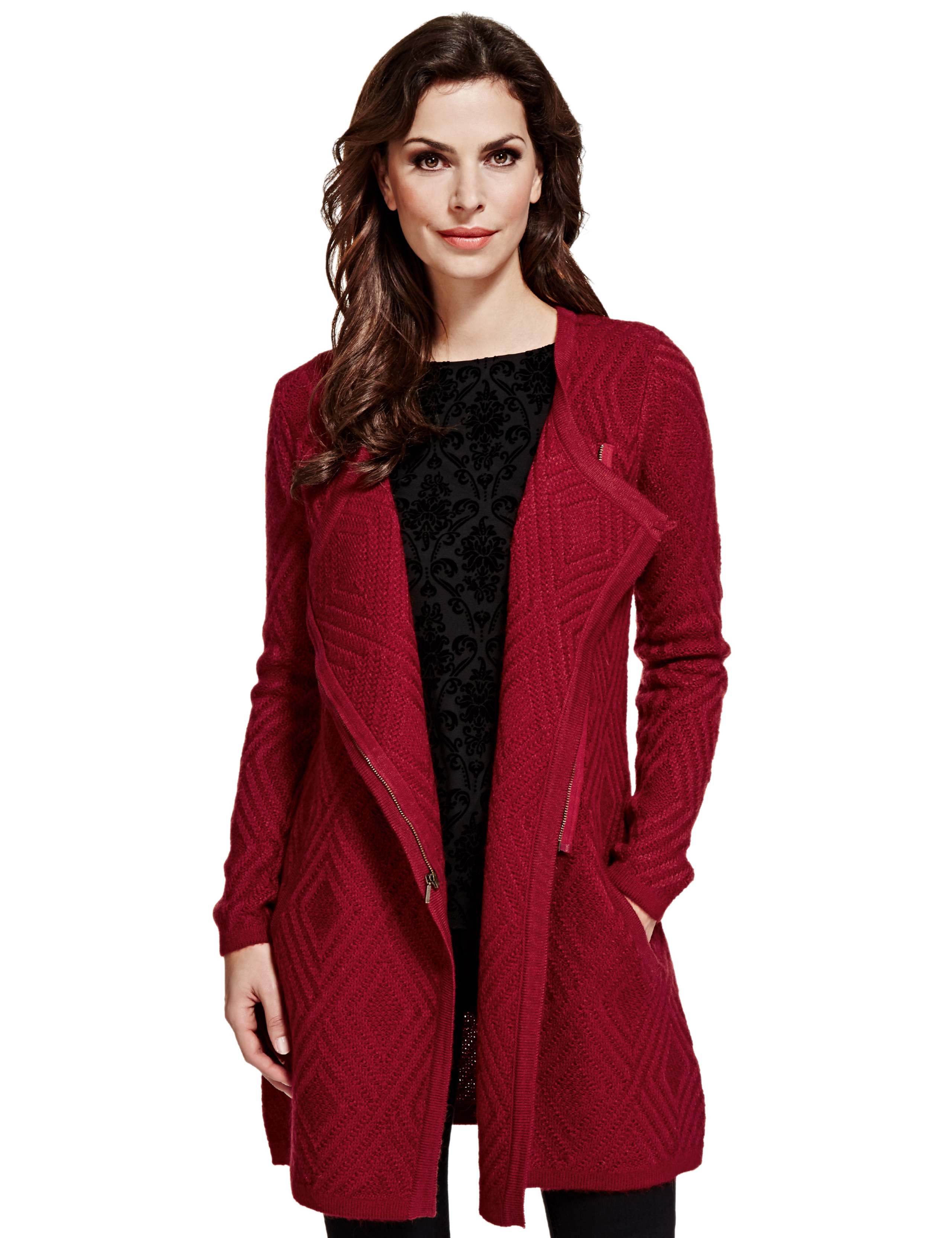 Diamond Stitched Design Coatigan with Wool 1 of 4