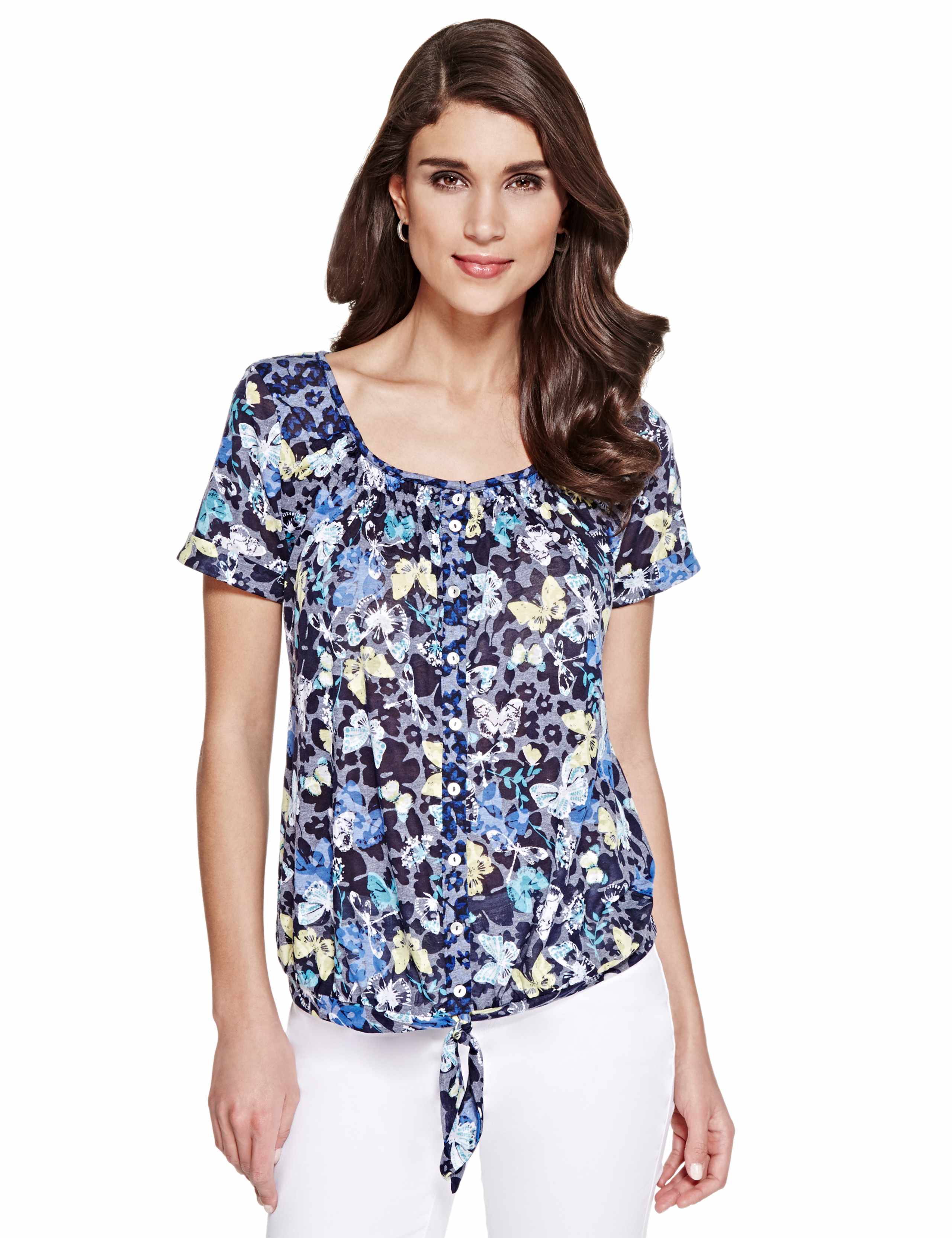 Butterfly Print Front Tie Blouse 1 of 5