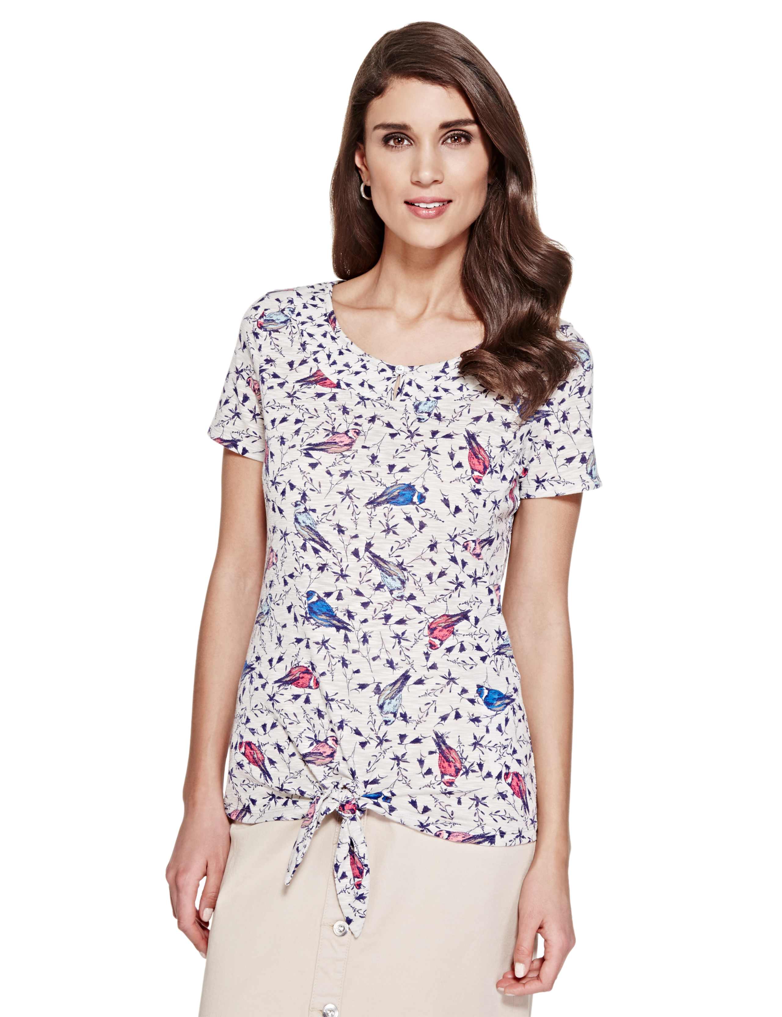 Bird Print Tie Up T-Shirt 1 of 5
