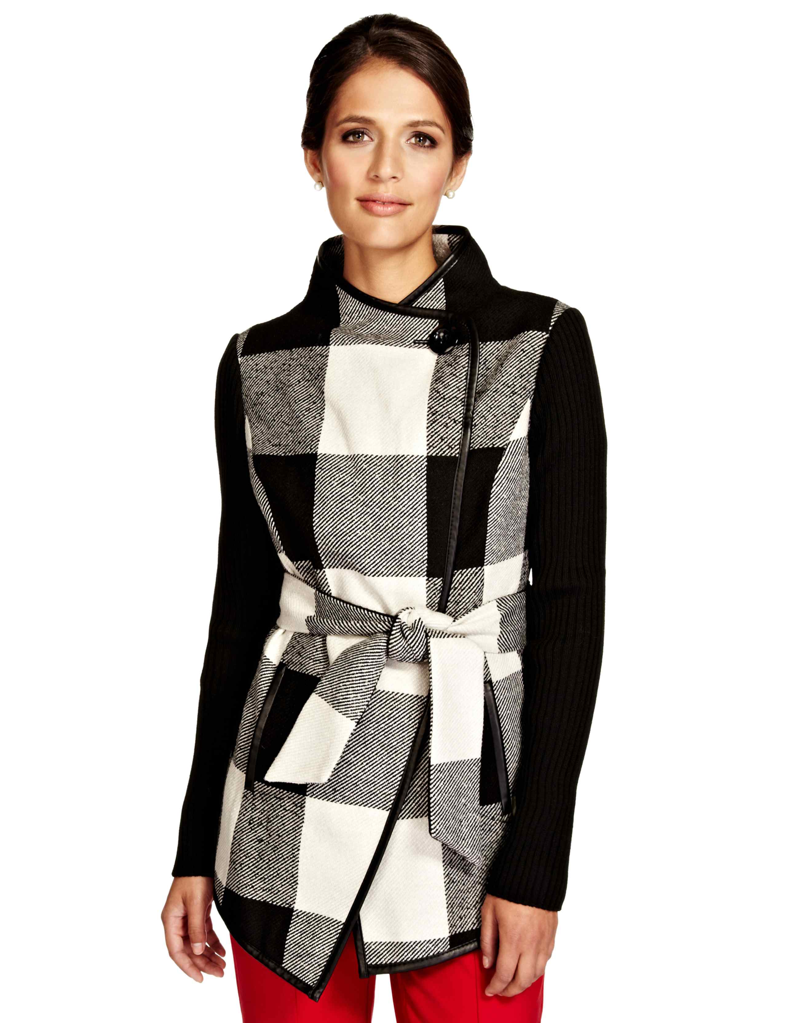 Checked & Belted Jacket with Wool 1 of 8