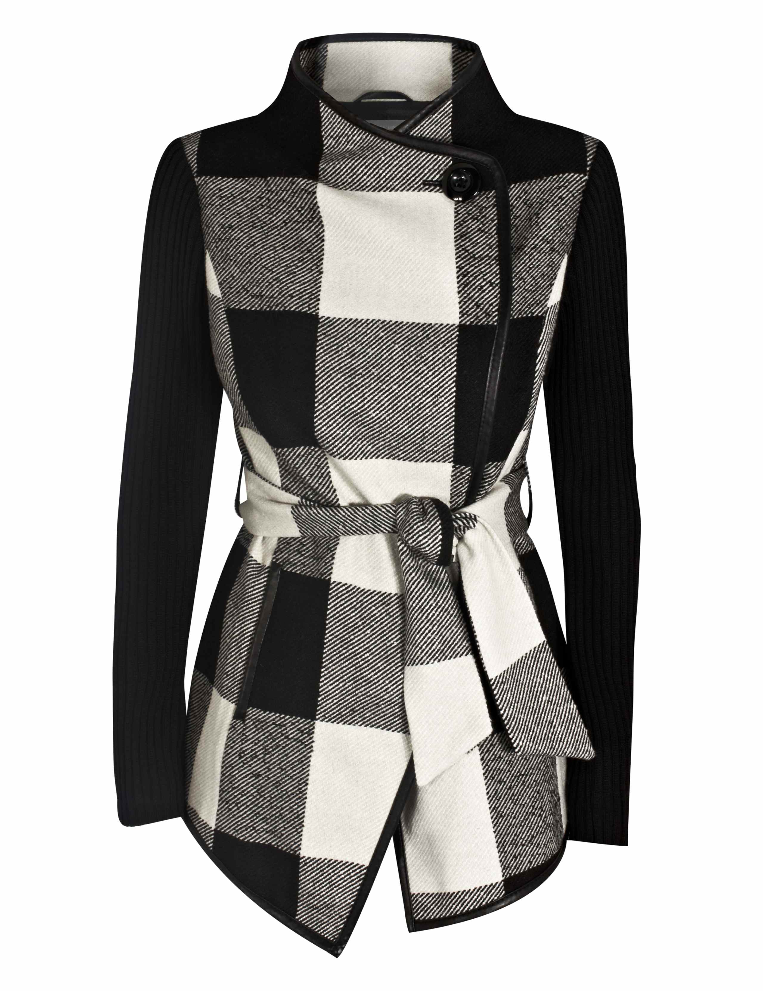 Checked & Belted Jacket with Wool 4 of 8