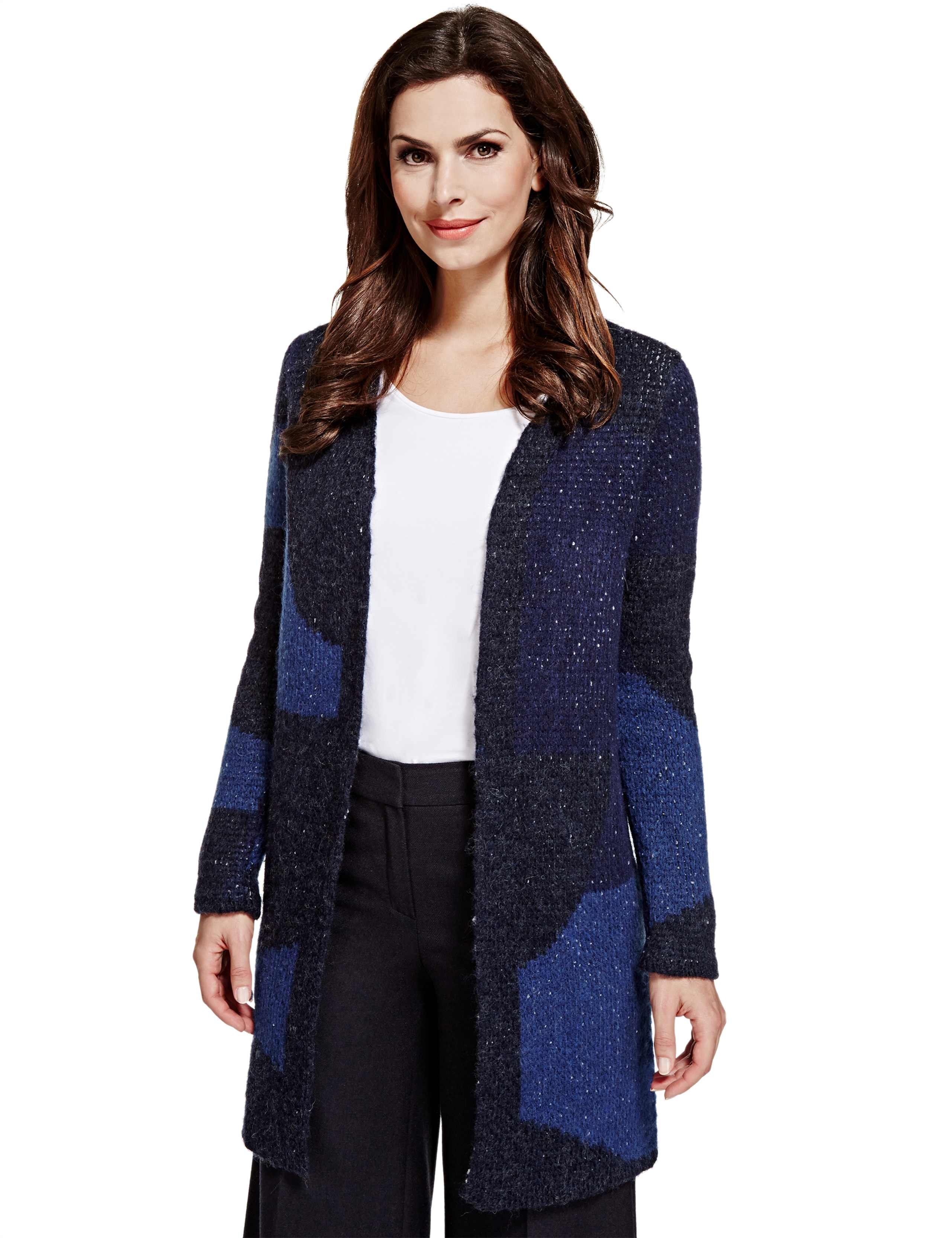 Open Front Colour Block Longline Cardigan 1 of 4