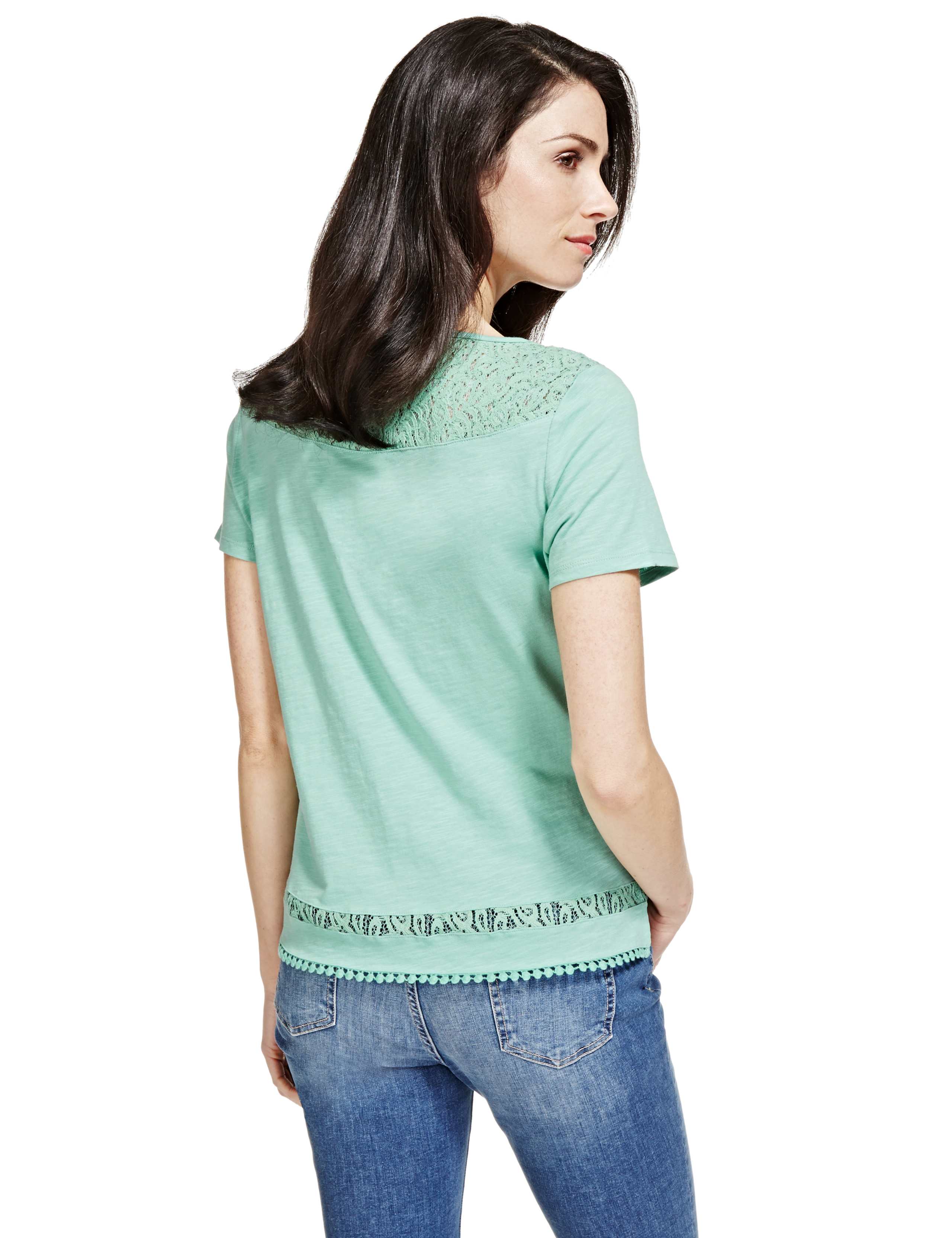 Cotton Rich Lace Yoke T-Shirt 4 of 4