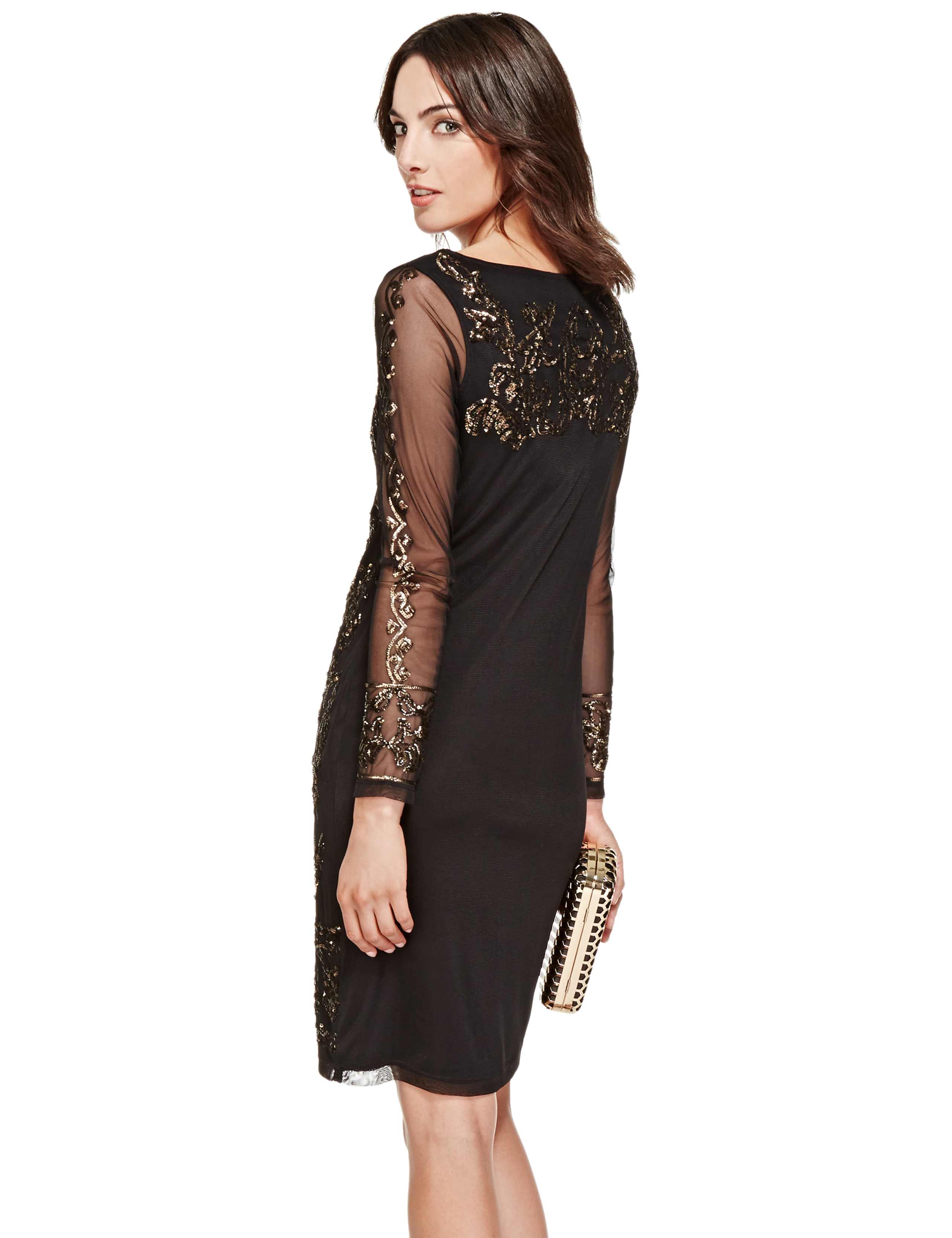 Sequin Embellished Mesh Shift Dress 3 of 3