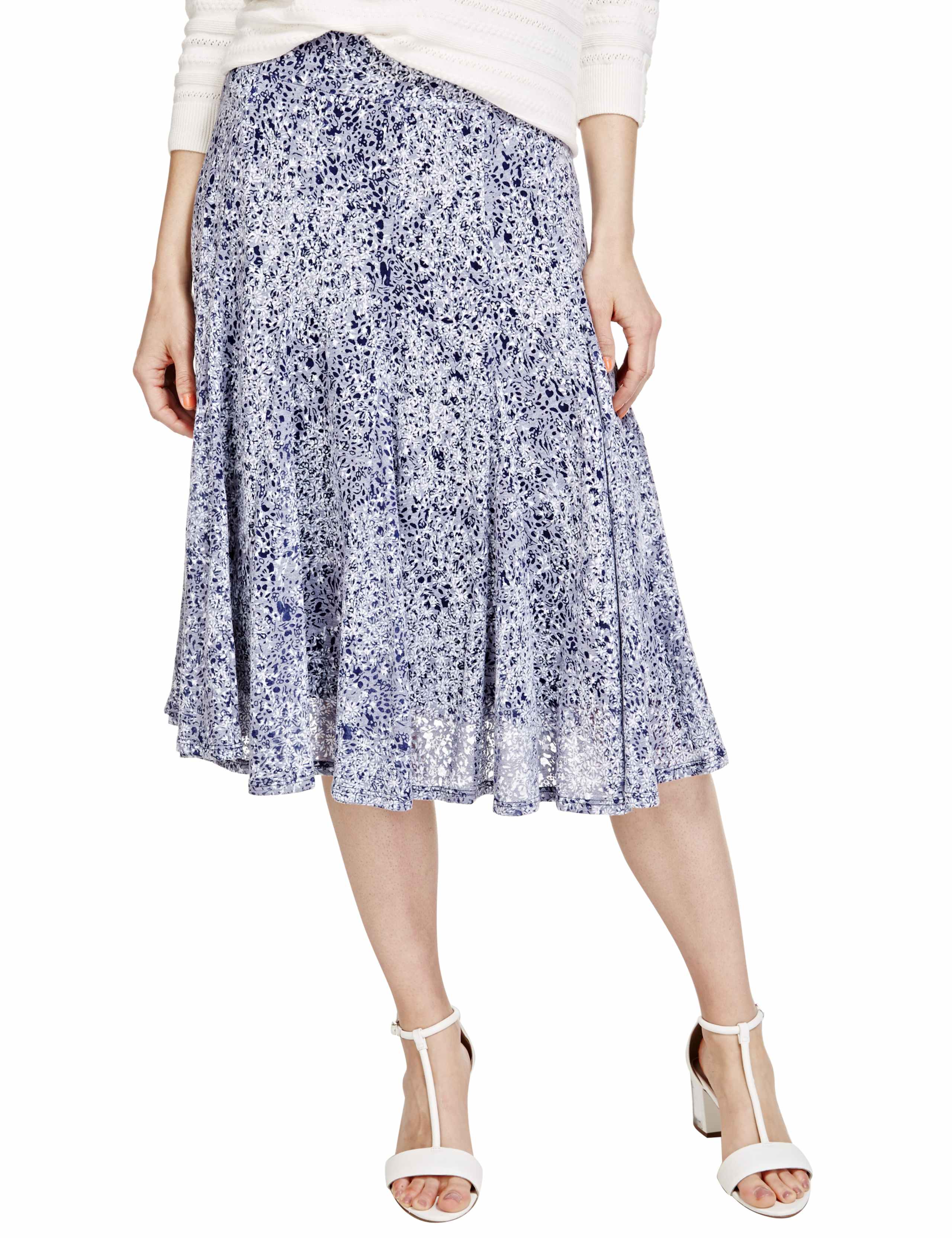 Burnout Petal Print A-Line Skirt 1 of 4
