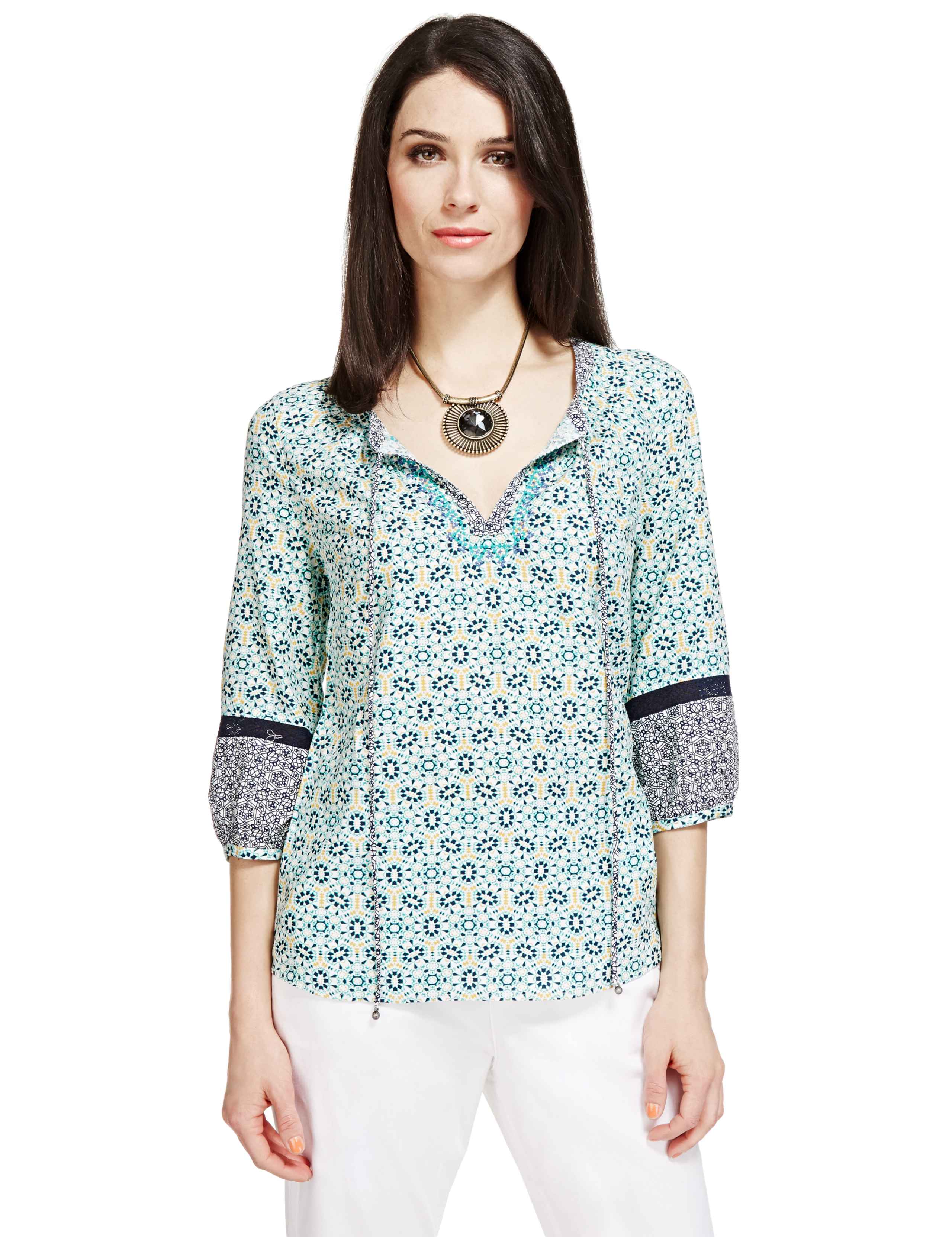 Contrast Print Boho Blouse 1 of 4